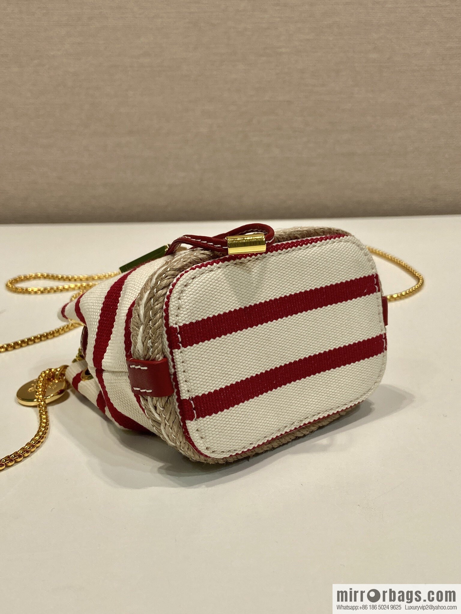 PRADA 🎉 Mini Bucket 🎉 1NR016 Stripe 🎉🎉 Red Stripe