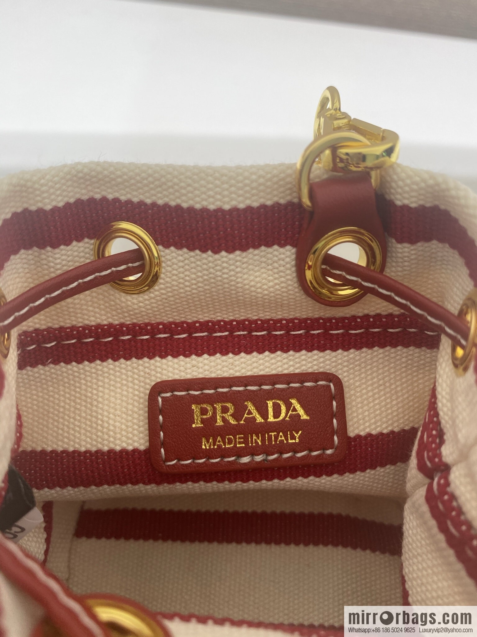 PRADA 🎉 Mini Bucket 🎉 1NR016 Stripe 🎉🎉 Red Stripe