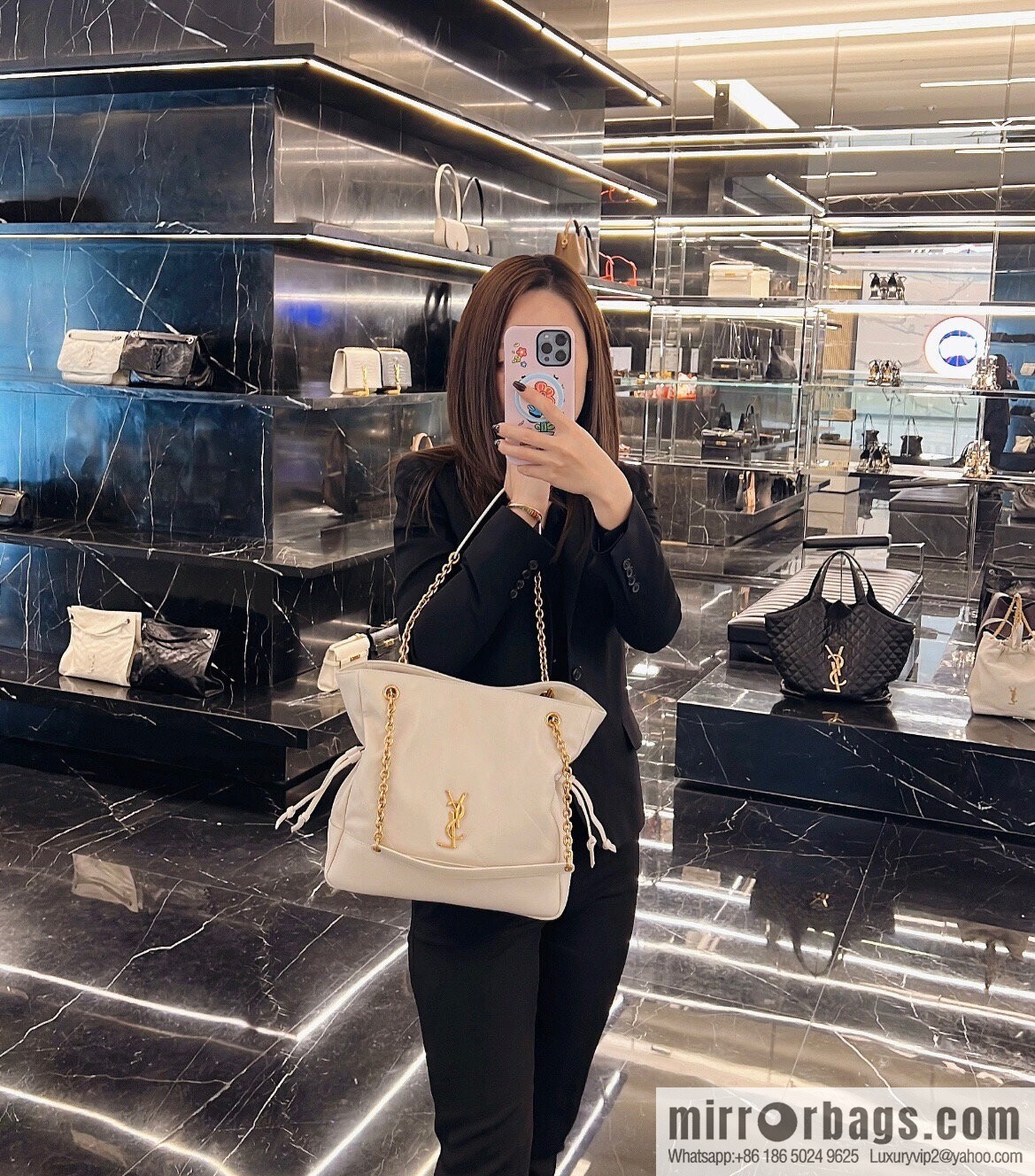 YSL 𝗝𝗮𝗺𝗶𝗲 𝟰.𝟯 large 𝗣𝗢𝗖𝗛𝗢𝗡_ lucky bag bucket bag 809824 white