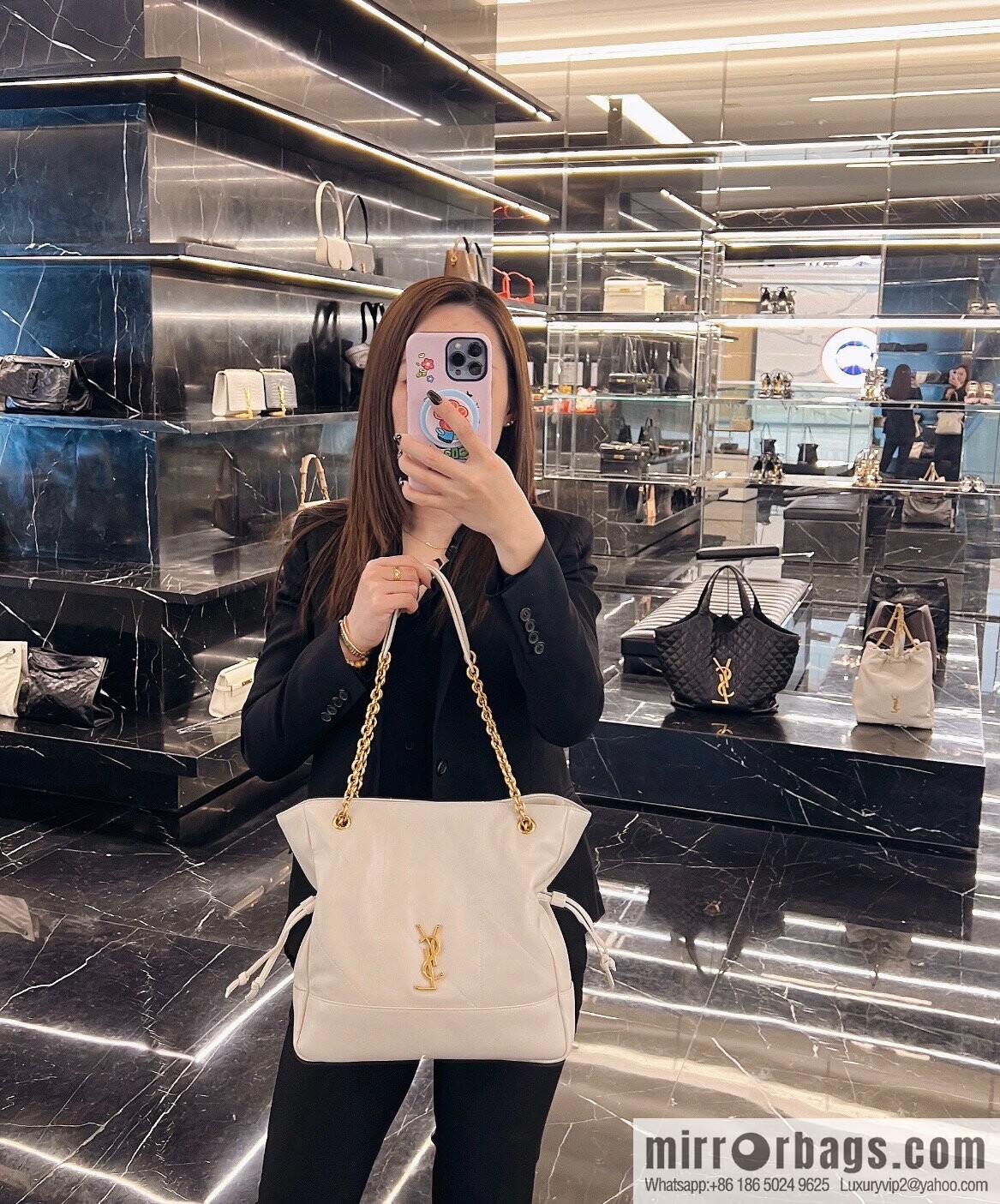 YSL 𝗝𝗮𝗺𝗶𝗲 𝟰.𝟯 large 𝗣𝗢𝗖𝗛𝗢𝗡_ lucky bag bucket bag 809824 white