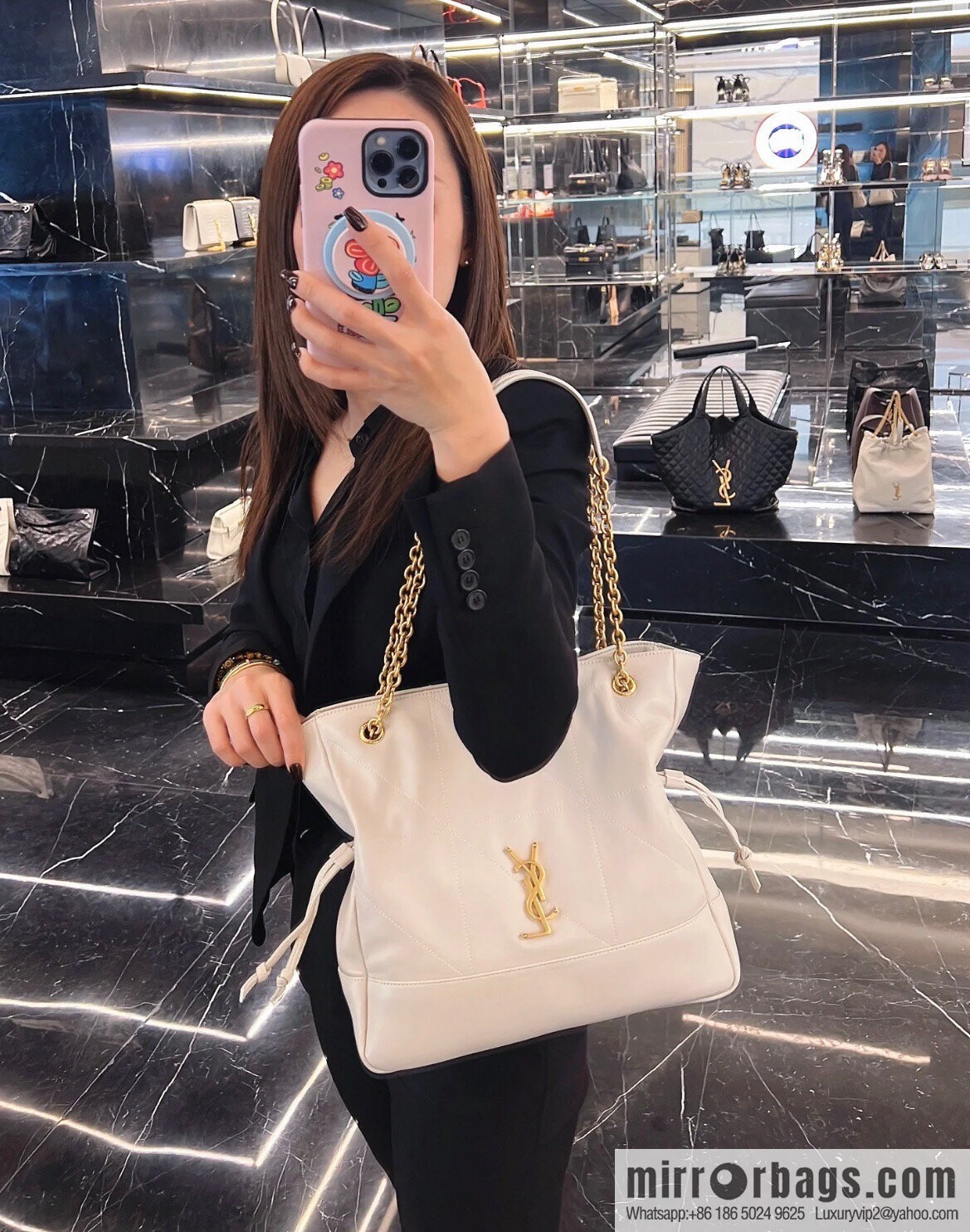 YSL 𝗝𝗮𝗺𝗶𝗲 𝟰.𝟯 large 𝗣𝗢𝗖𝗛𝗢𝗡_ lucky bag bucket bag 809824 white