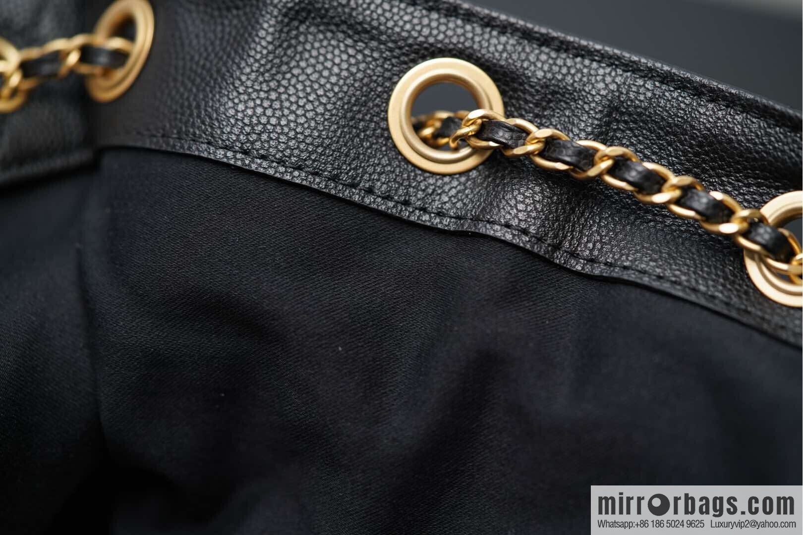 𝐂𝐡𝐚𝐧𝐞𝐥 𝟐𝟓𝐬 𝐡𝐨𝐛𝐨 𝐛𝐚𝐠 Drawstring Bucket Bag, Black Gold Caviar, Large ✔️ AS5311
