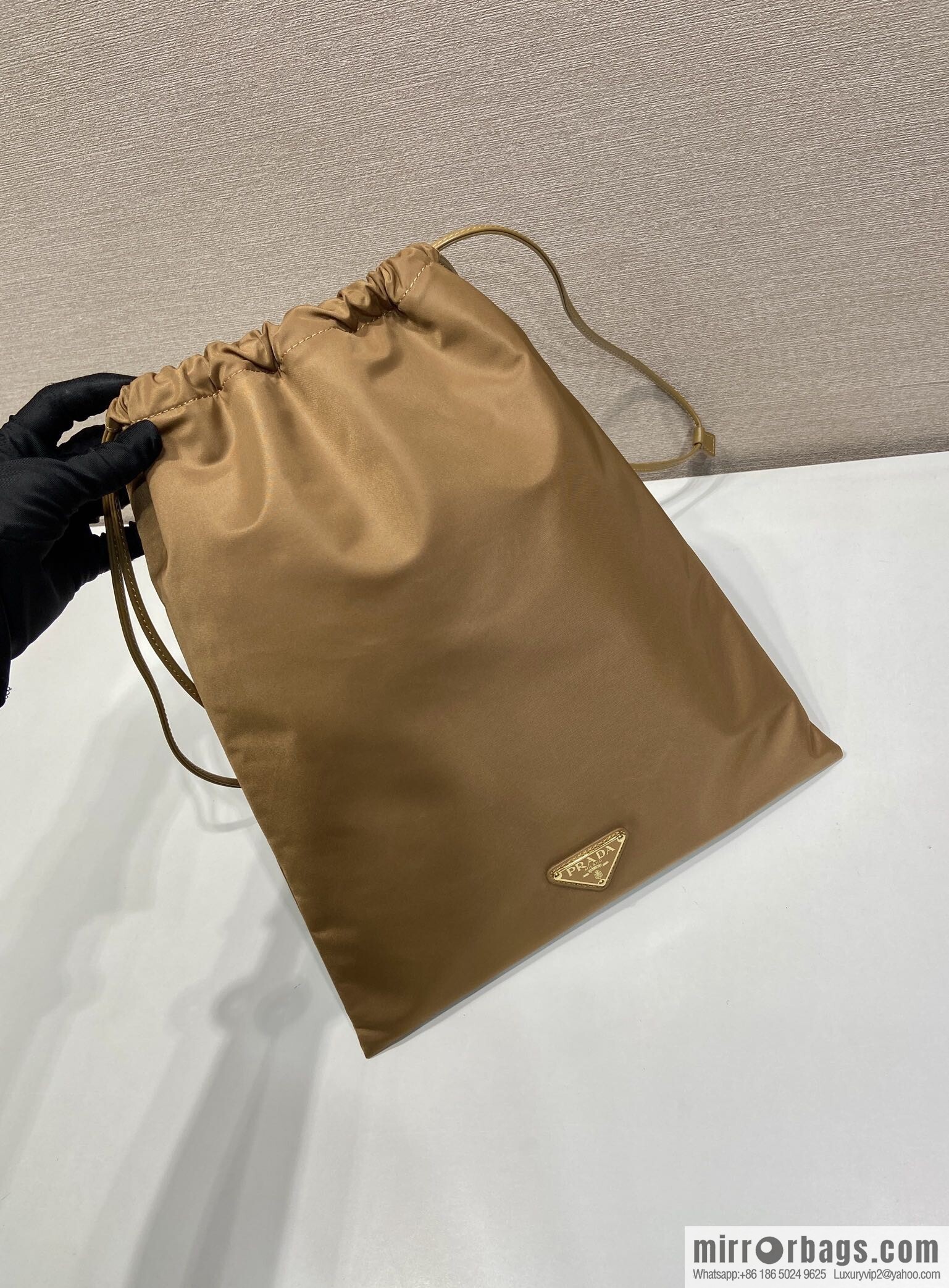 PRADA 🎉 new handbag 🎉 1NK001 drawstring pouch 🎉 caramel color