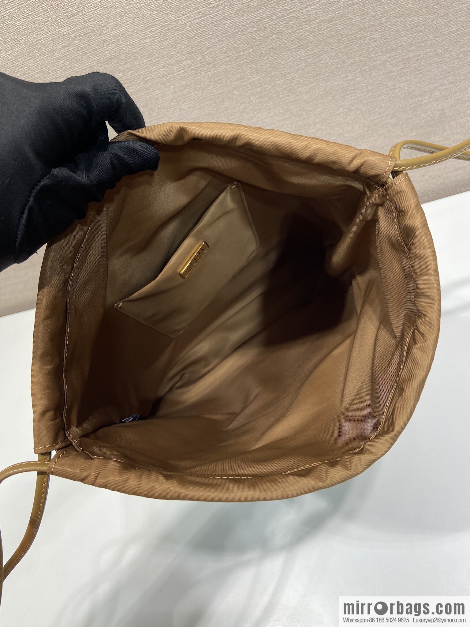 PRADA 🎉 new handbag 🎉 1NK001 drawstring pouch 🎉 caramel color