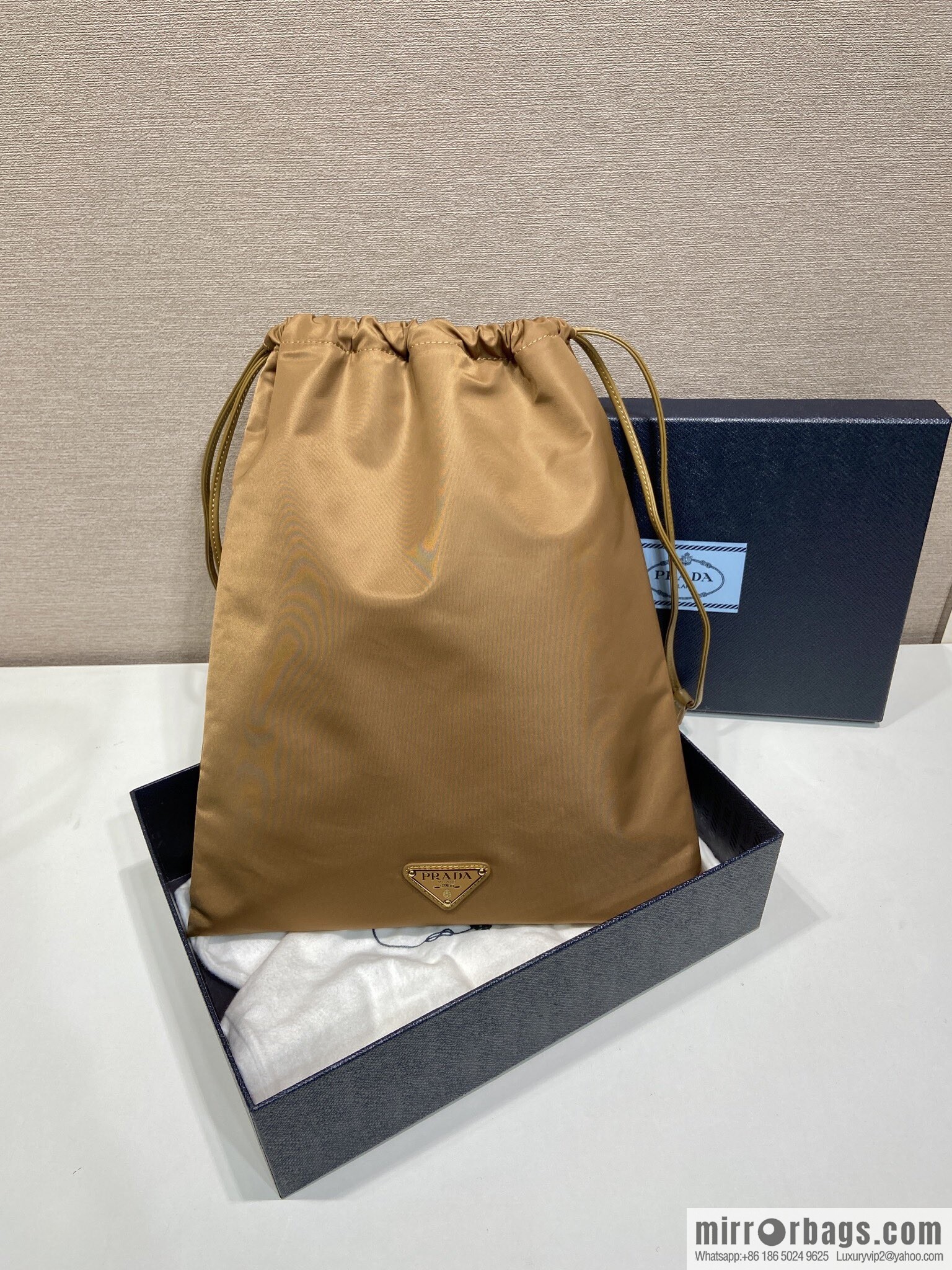 PRADA 🎉 new handbag 🎉 1NK001 drawstring pouch 🎉 caramel color