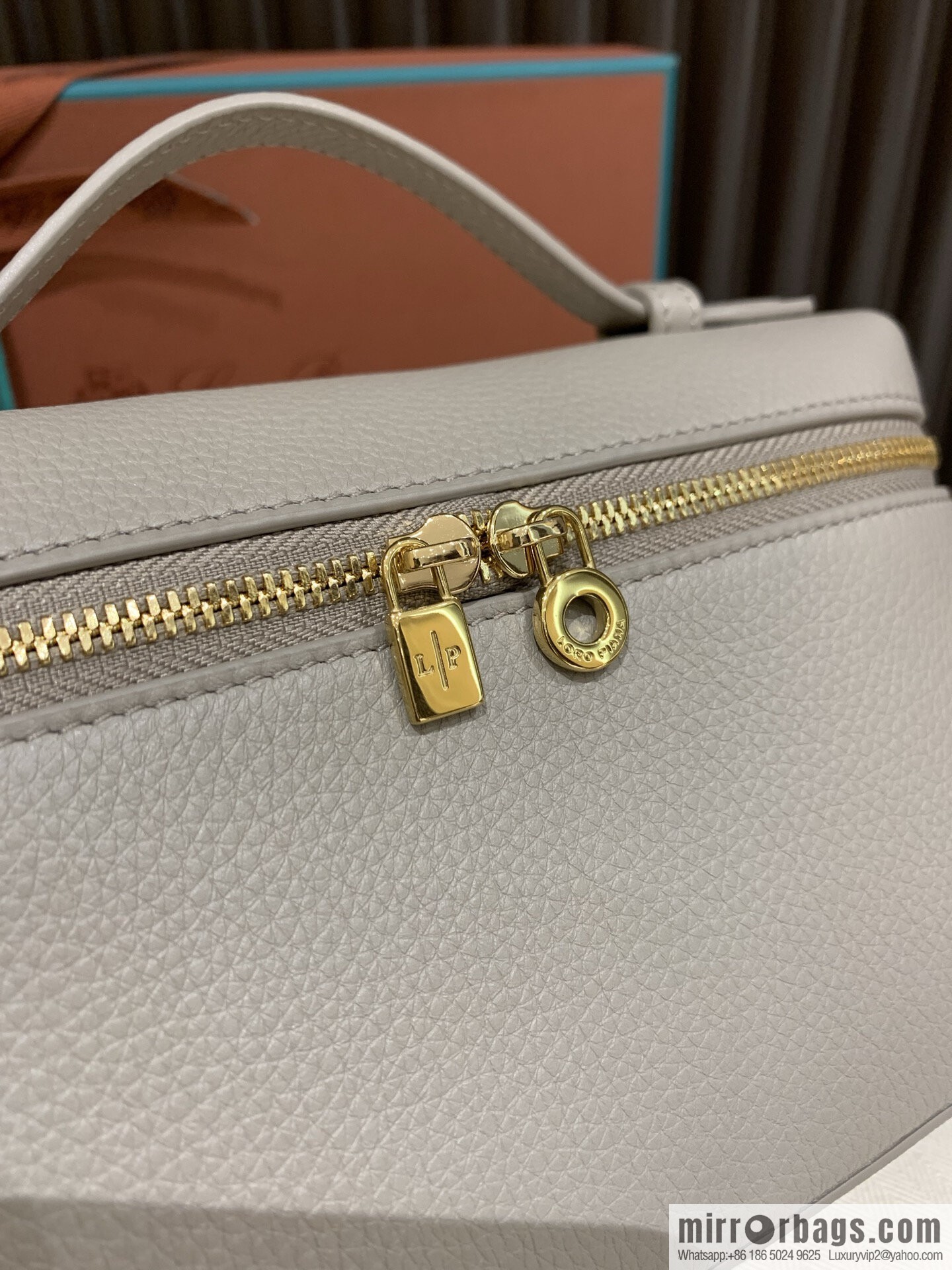 Loro Piana 2nd Generation Extra Pocket L19 Clutch Bag FAN4046 Milk Grey Gold Buckle