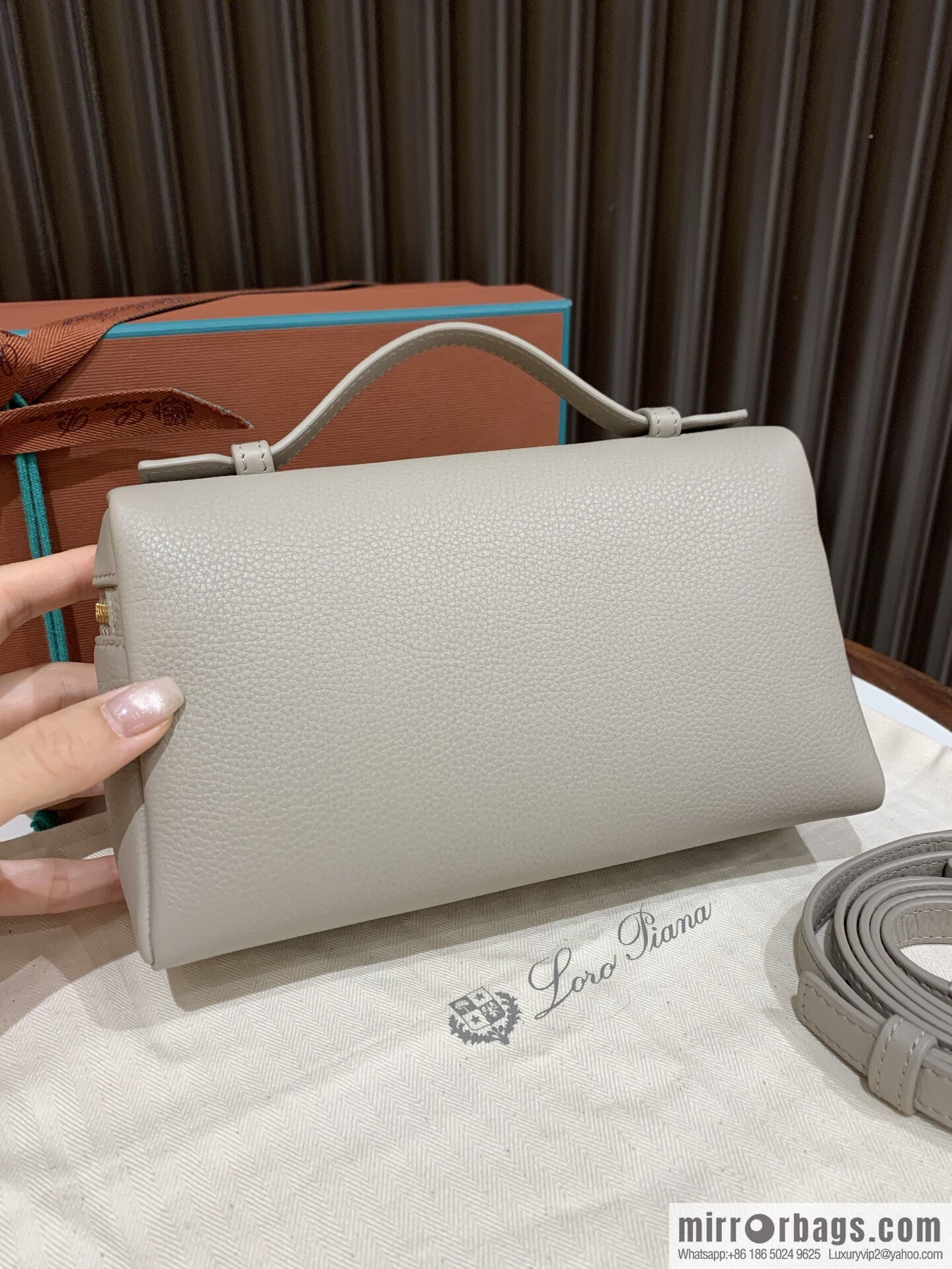 Loro Piana 2nd Generation Extra Pocket L19 Clutch Bag FAN4046 Milk Grey Gold Buckle