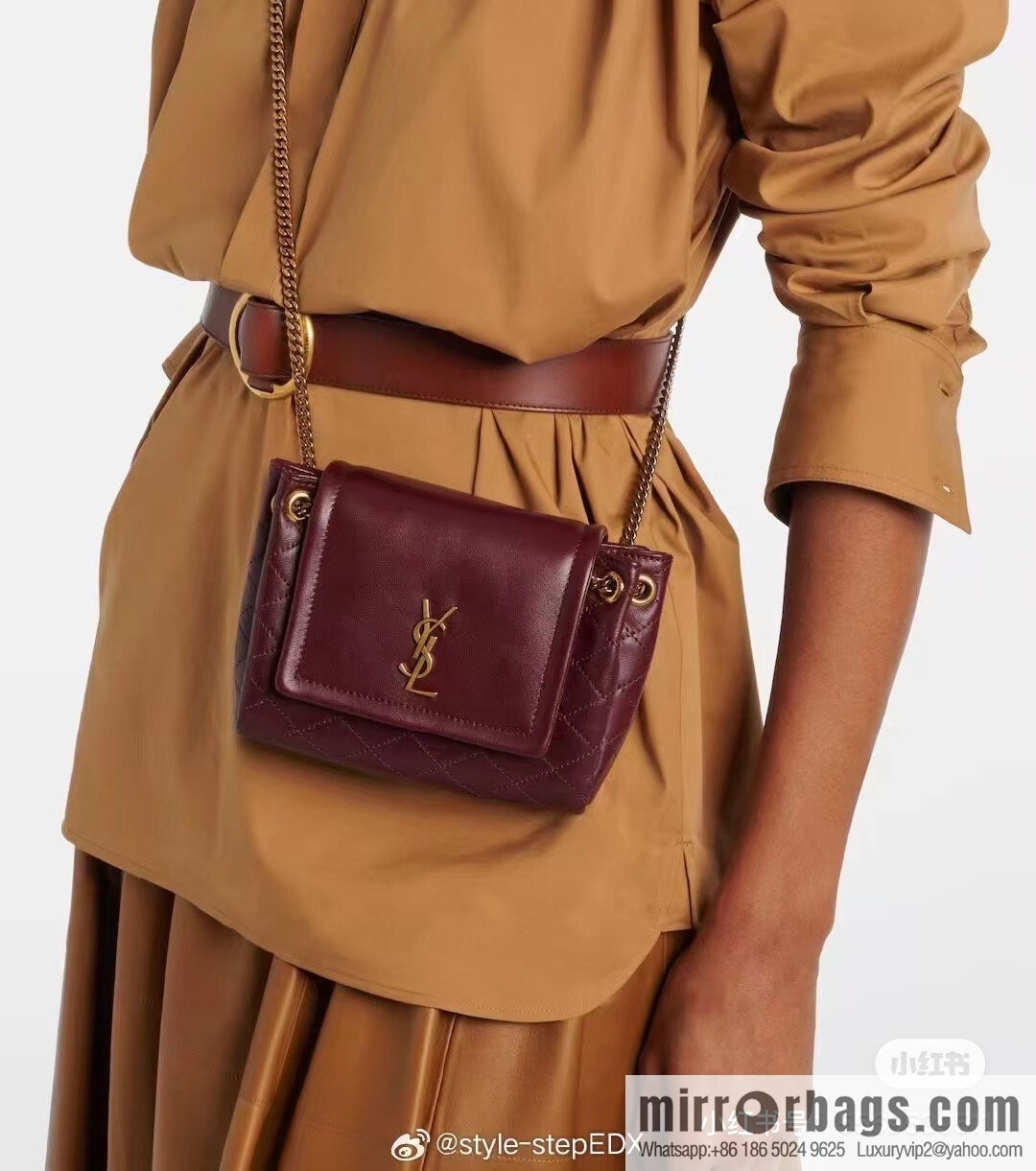 YSL 𝙈𝙊𝙉𝙊𝙂𝙍𝘼𝙈 𝙉𝙊𝙇𝙄𝙏𝘼 sheep leather mini handbag 672738 burgundy