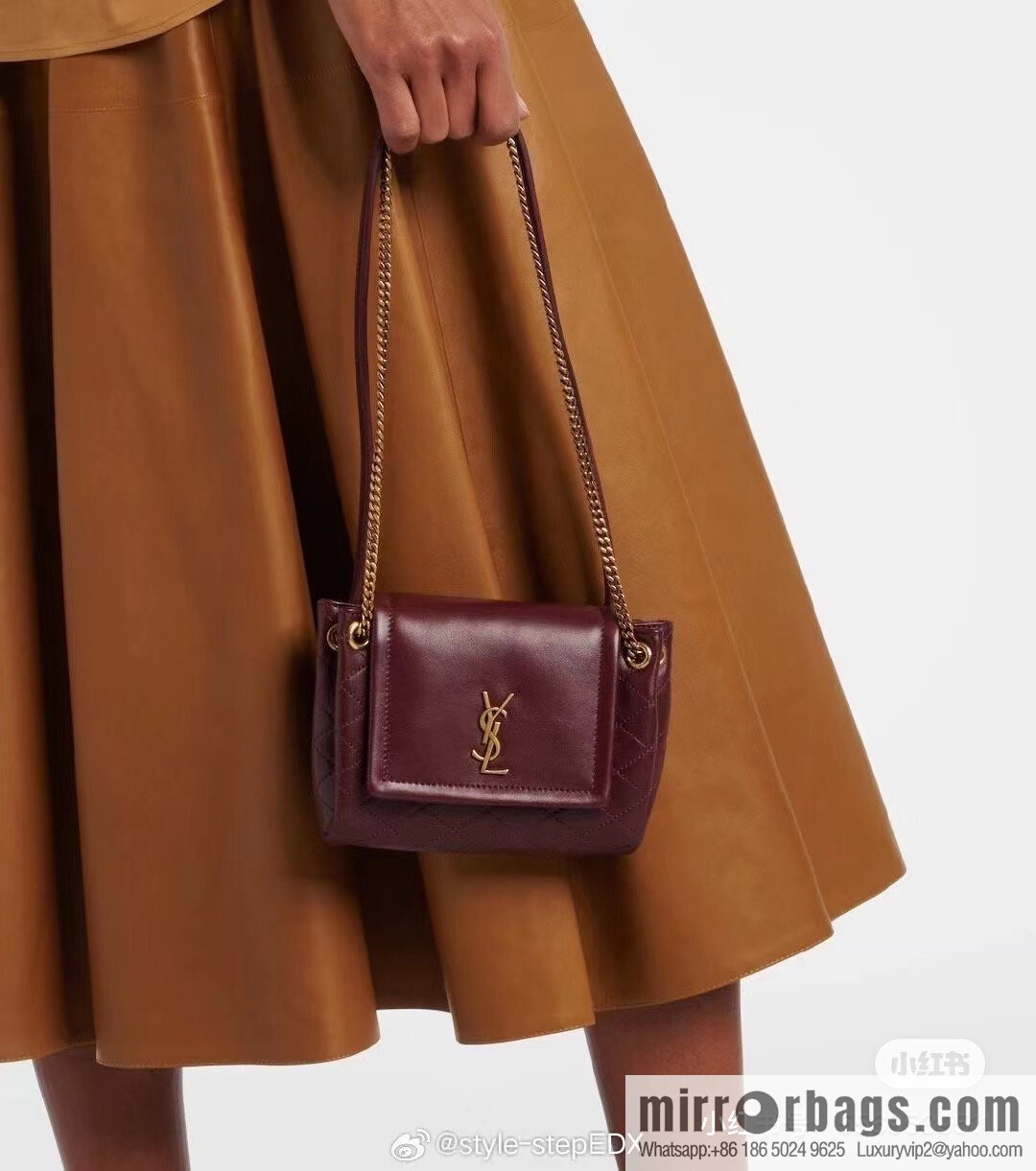 YSL 𝙈𝙊𝙉𝙊𝙂𝙍𝘼𝙈 𝙉𝙊𝙇𝙄𝙏𝘼 sheep leather mini handbag 672738 burgundy