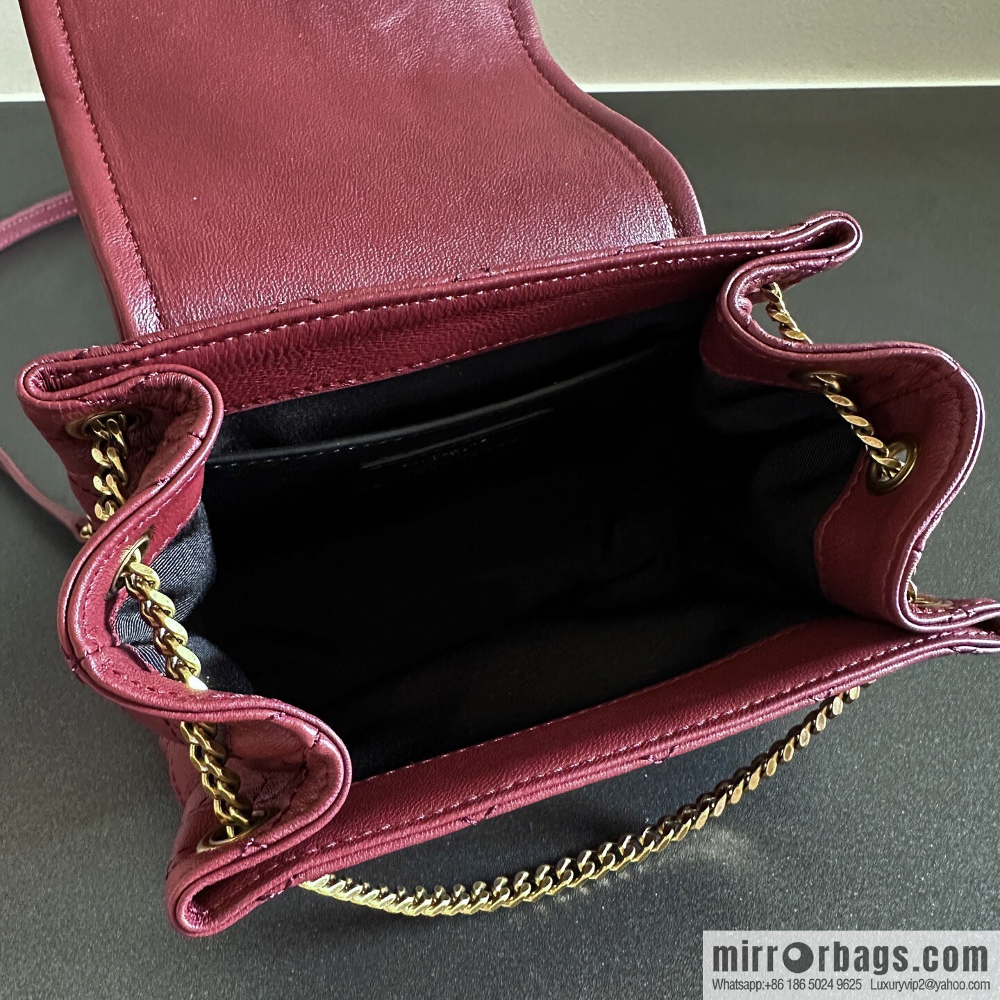 YSL 𝙈𝙊𝙉𝙊𝙂𝙍𝘼𝙈 𝙉𝙊𝙇𝙄𝙏𝘼 sheep leather mini handbag 672738 burgundy