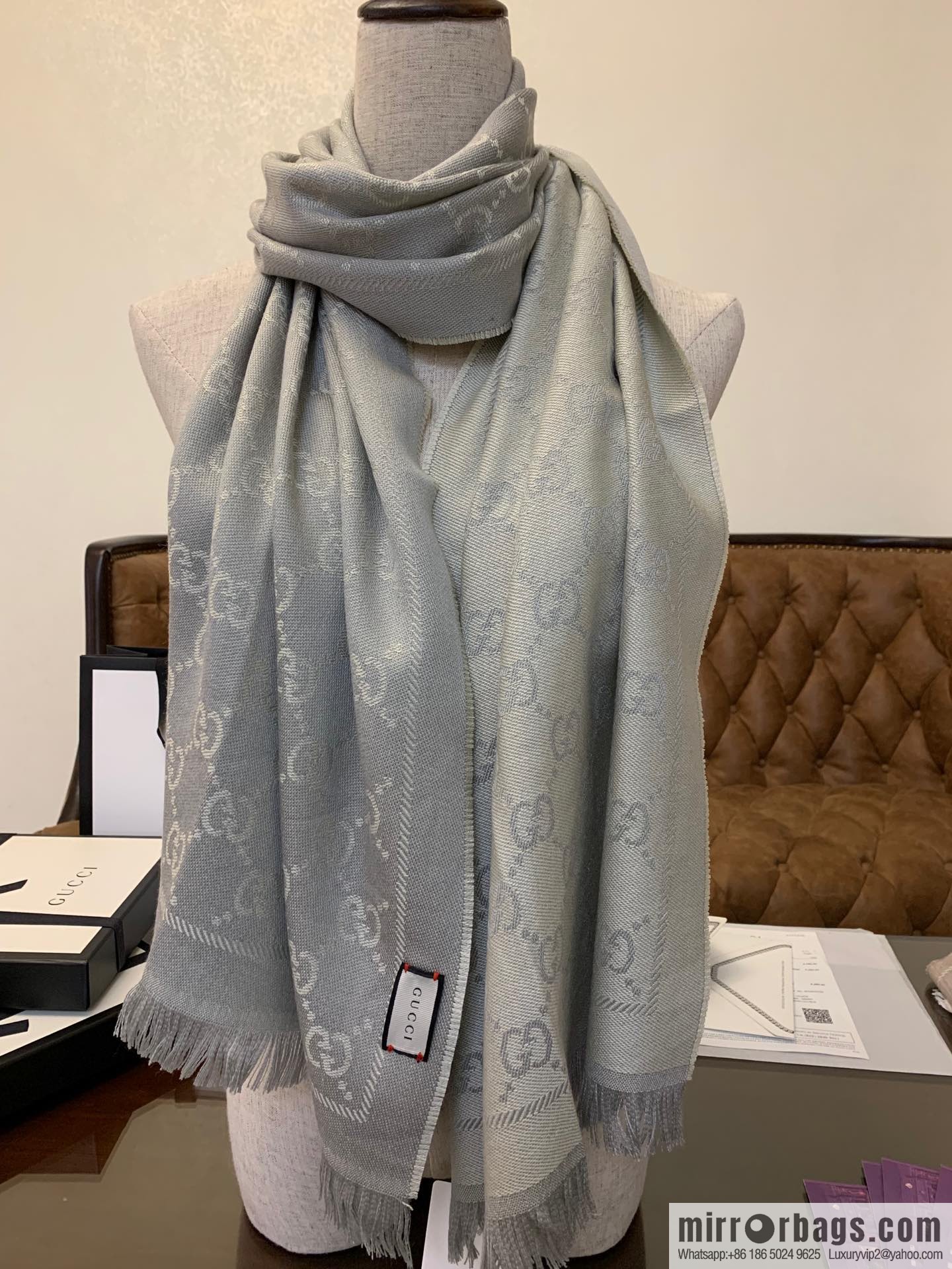GUCCI Gucci GG jacquard fringed double-sided jacquard wool scarf