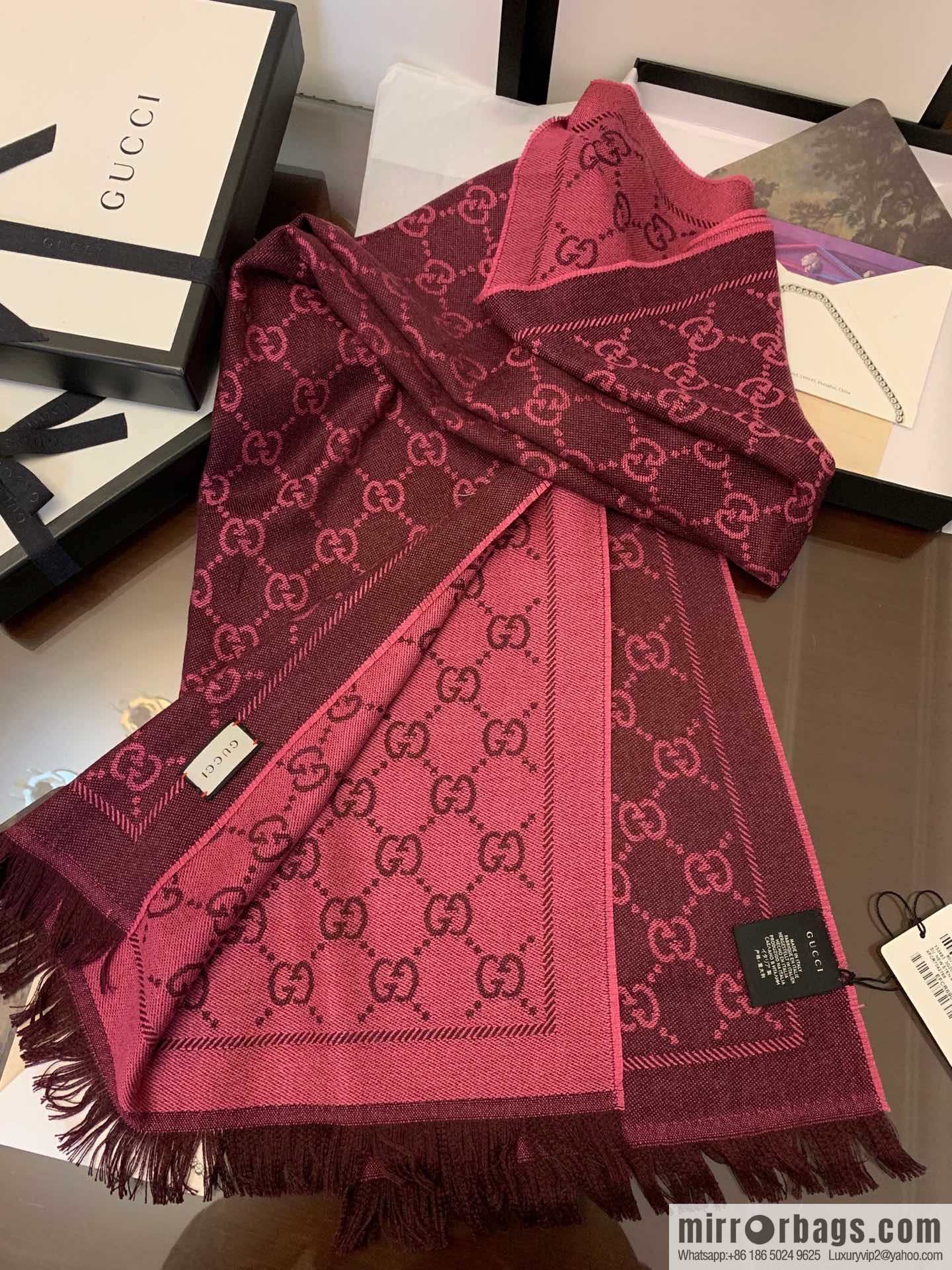 GUCCI Gucci GG jacquard fringed double-sided jacquard wool scarf
