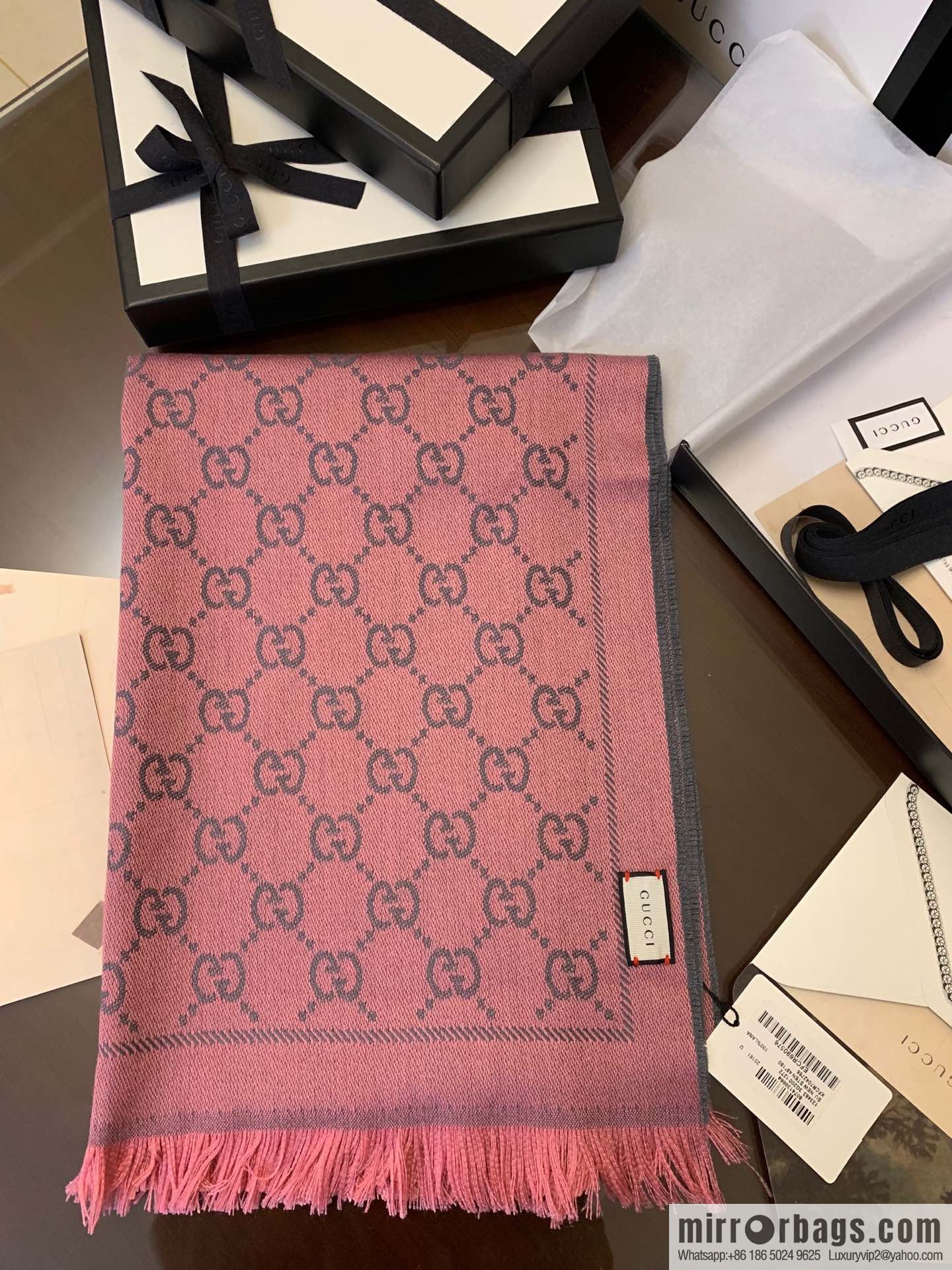 GUCCI Gucci GG jacquard fringed double-sided jacquard wool scarf