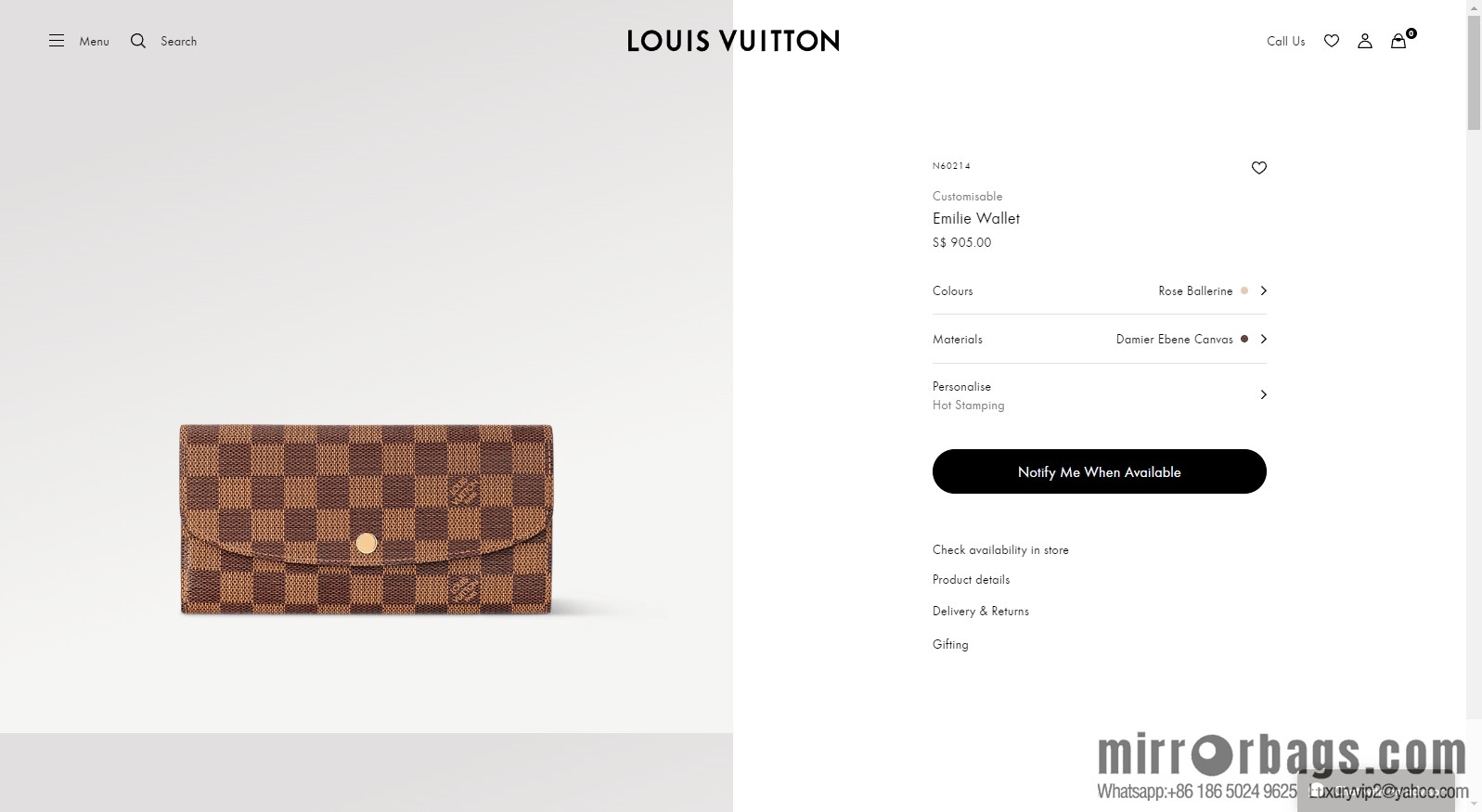 LV Emilie Wallet N60214 Premium