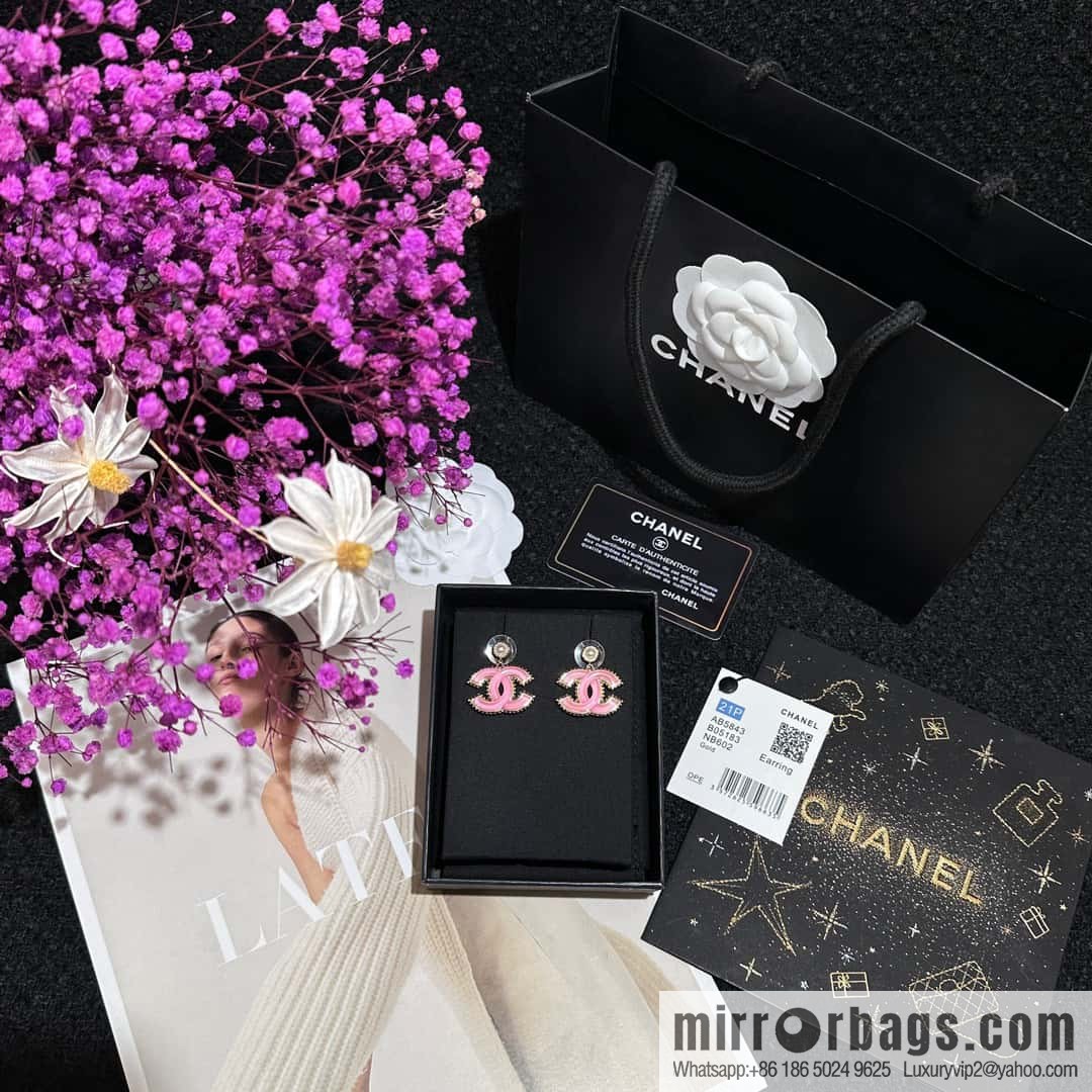 ❗️New ❗️ ☀️ new ☑️ Chanel c2 double c pink glazed stud earrings ☀️