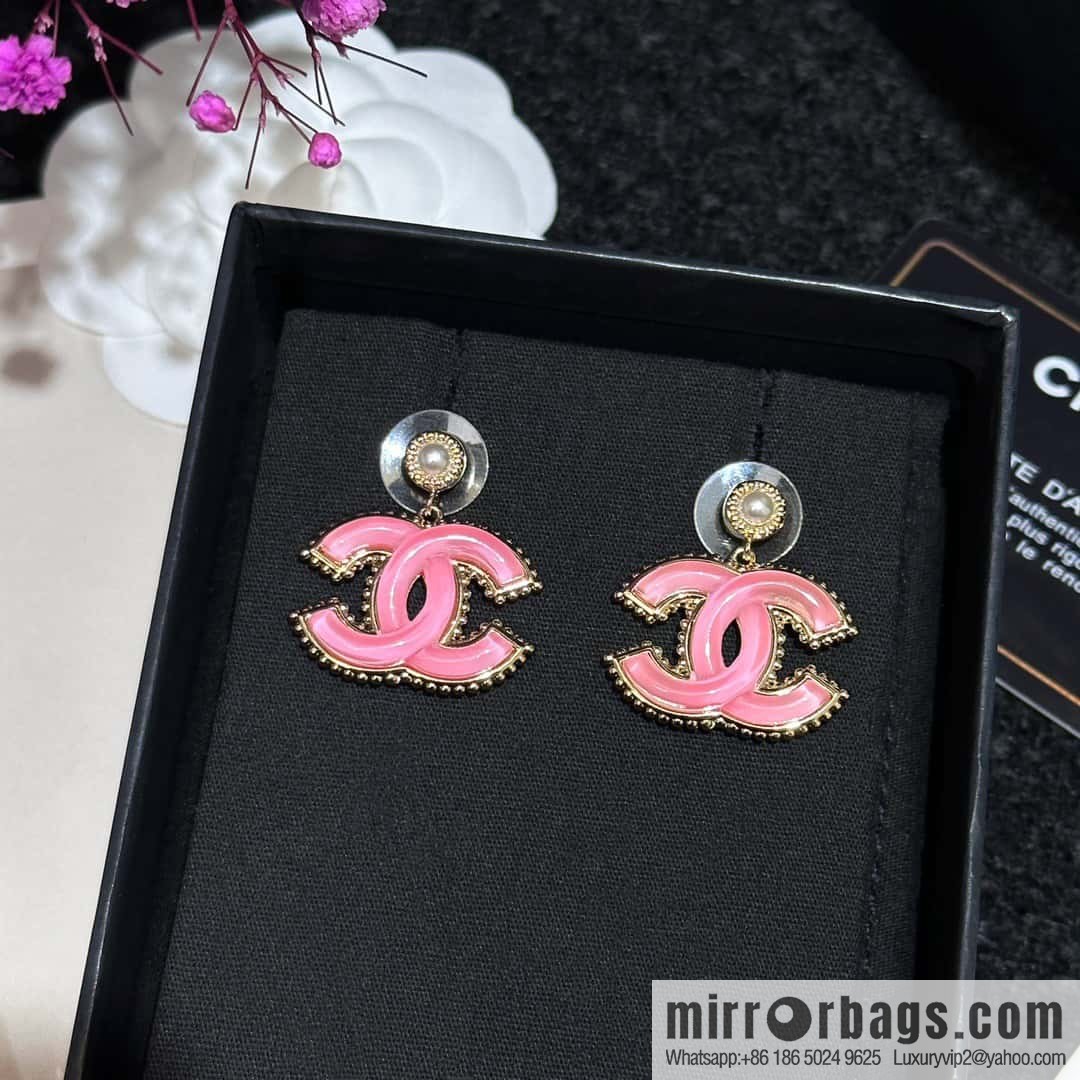 ❗️New ❗️ ☀️ new ☑️ Chanel c2 double c pink glazed stud earrings ☀️