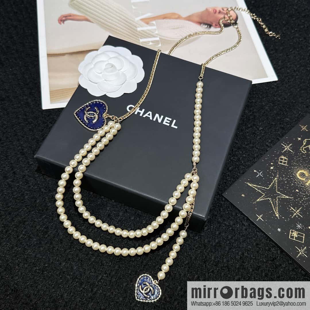❗️New ❗️ ☀️ new ☑️ Chanel double pearl denim peach heart love double C belt belt chain ☀️