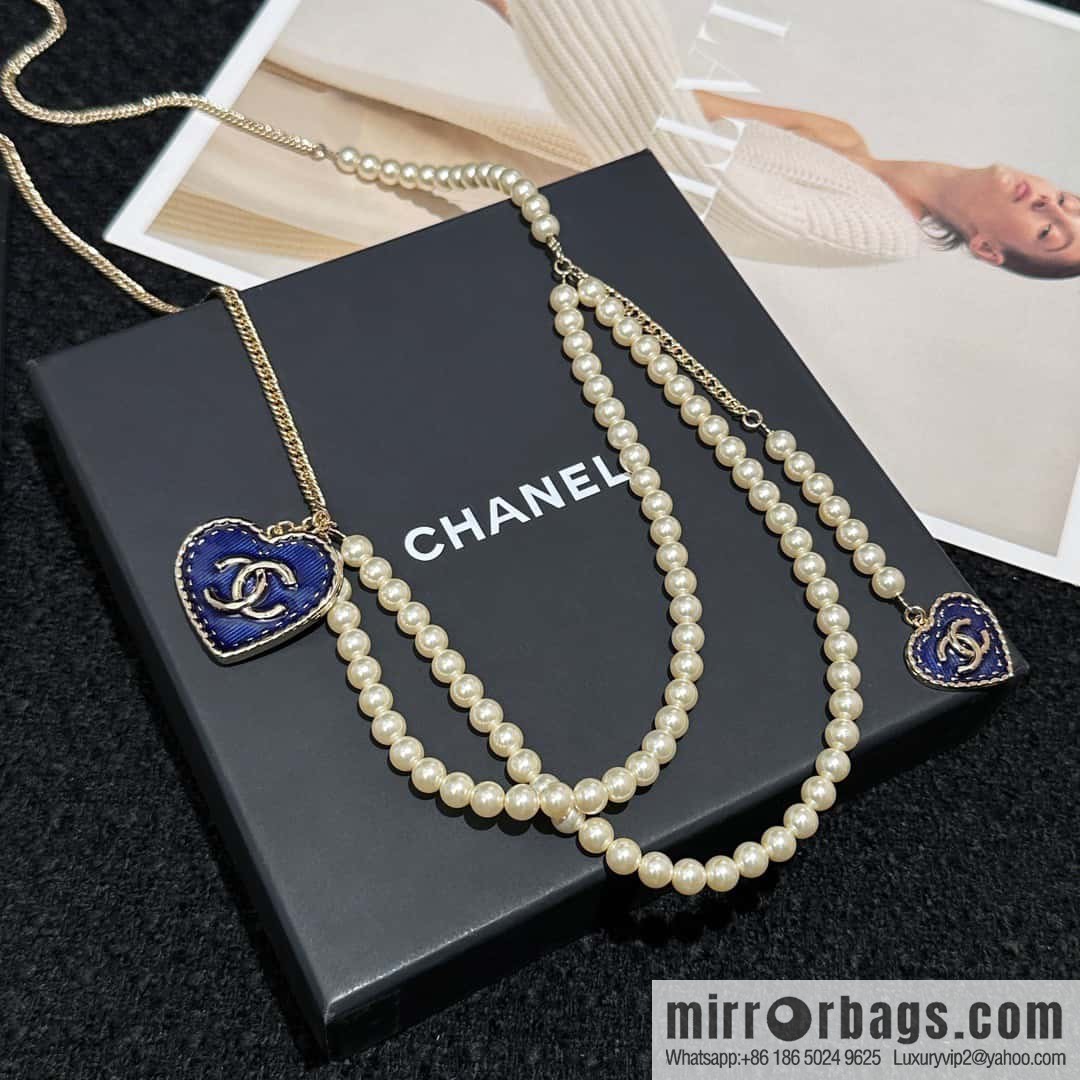 ❗️New ❗️ ☀️ new ☑️ Chanel double pearl denim peach heart love double C belt belt chain ☀️