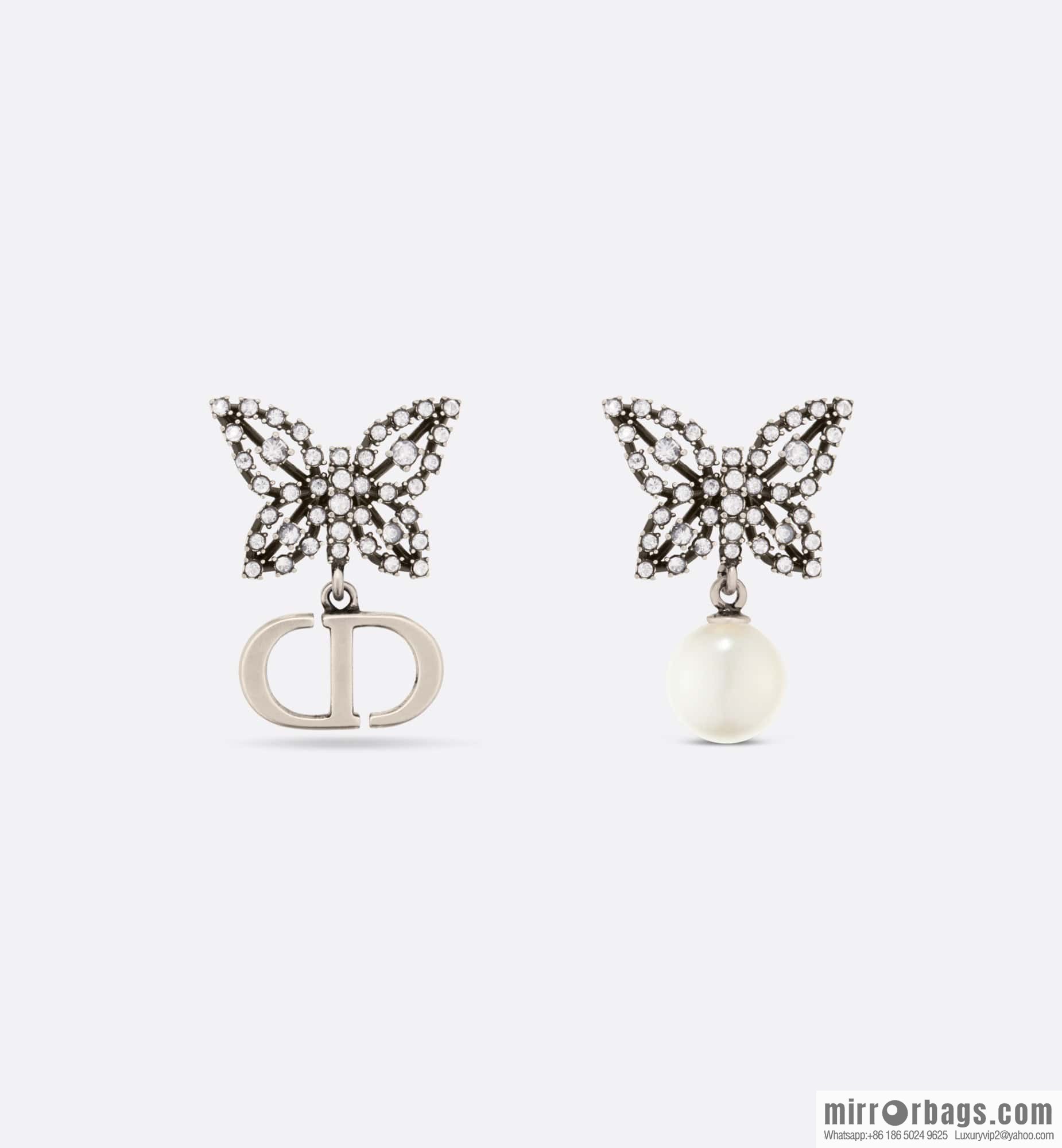 New ☑️ Dior full diamond butterfly pearl CD stud earrings