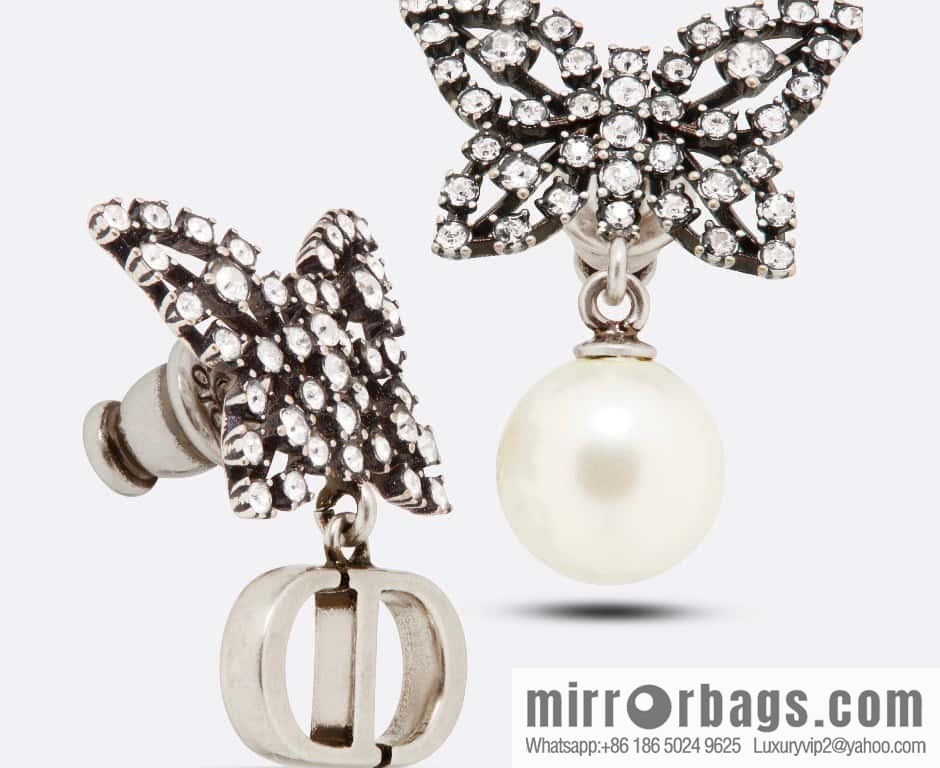 New ☑️ Dior full diamond butterfly pearl CD stud earrings
