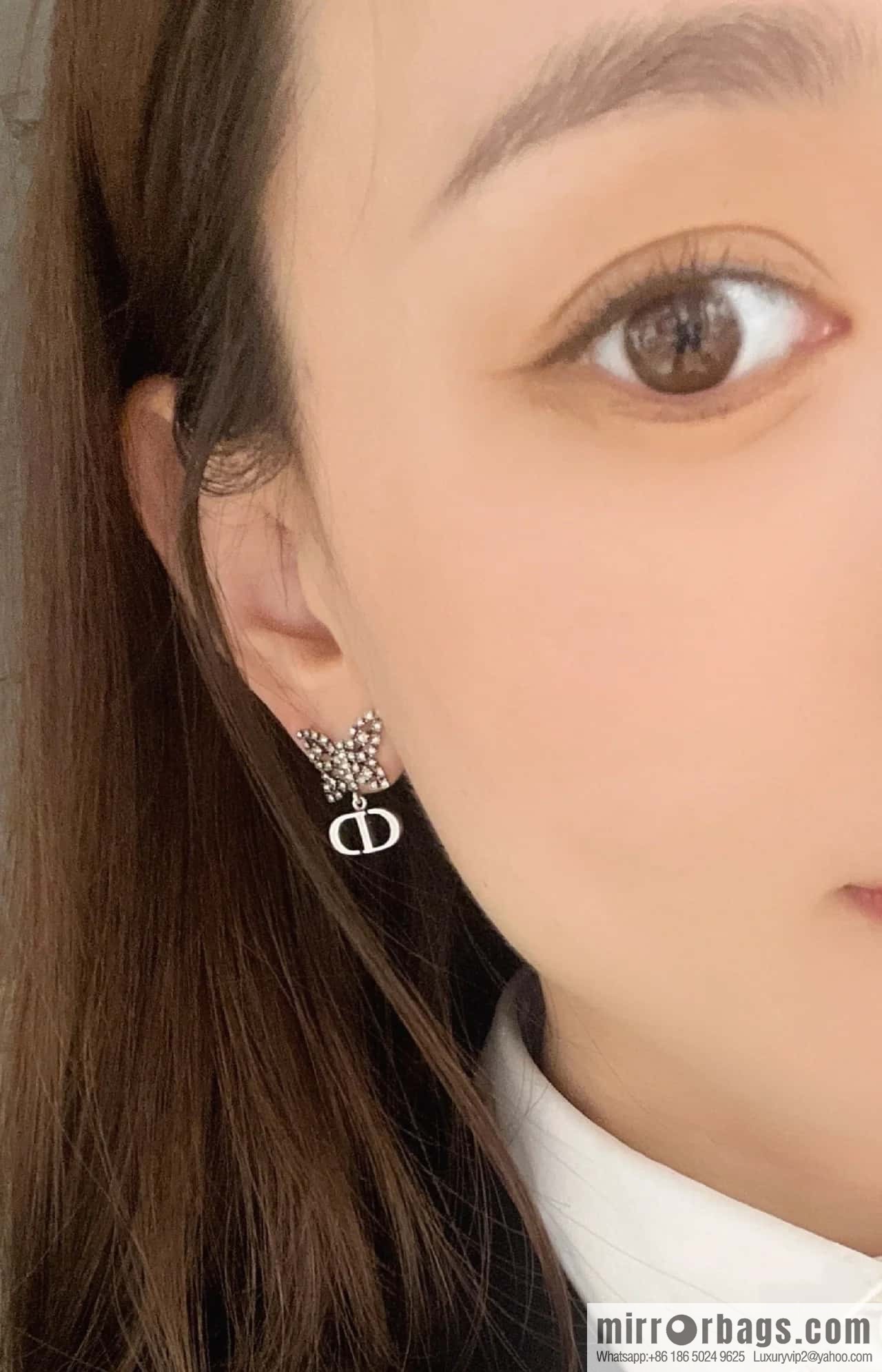 New ☑️ Dior full diamond butterfly pearl CD stud earrings