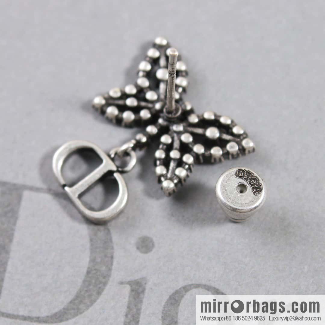 New ☑️ Dior full diamond butterfly pearl CD stud earrings