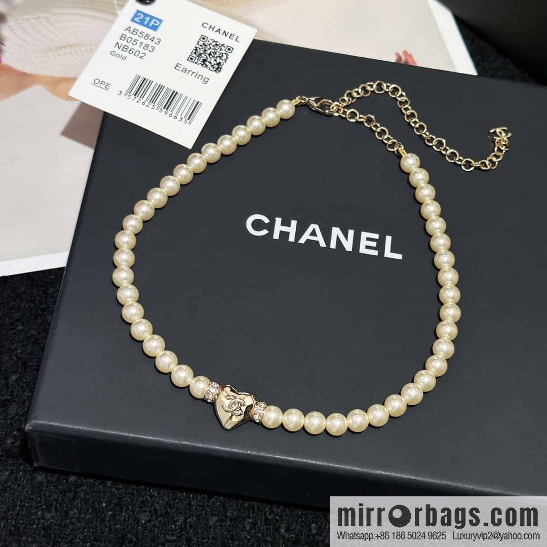 ❗️New ❗️☀️ New ☑️ Chanel Double C Peach Heart Love Pearl Bracelet Necklace ☀️