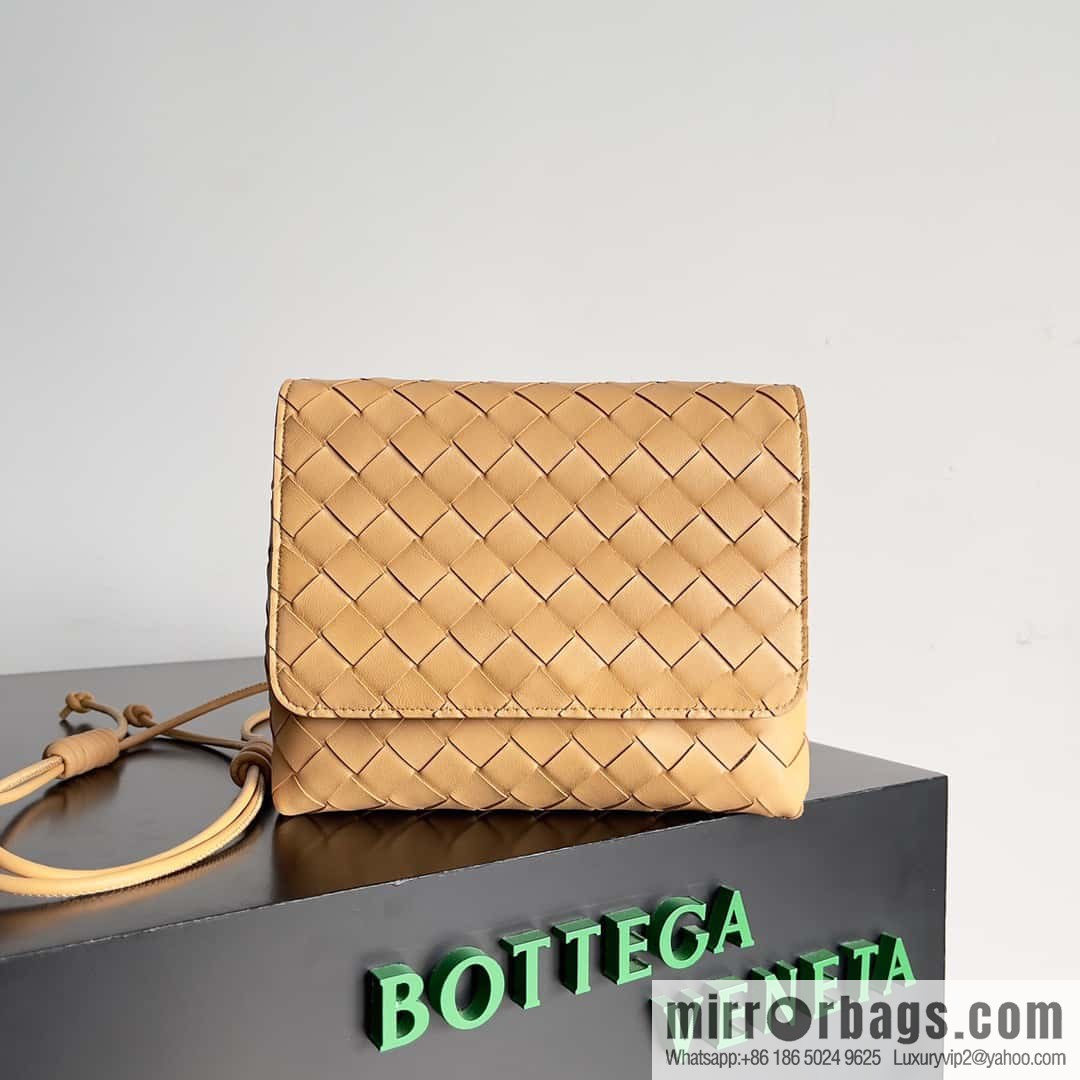 Bv new intrecciato weaving craft mini crossbody bag model number; 741897 almond color