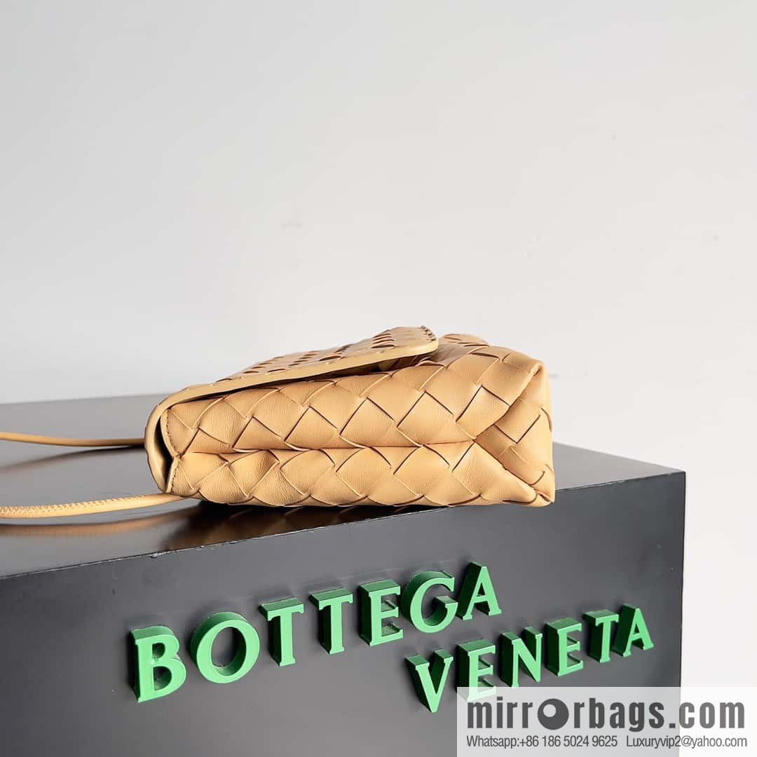 Bv new intrecciato weaving craft mini crossbody bag model number; 741897 almond color