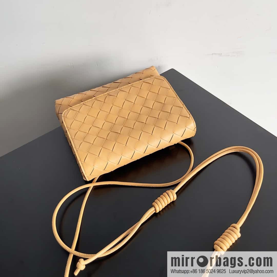 Bv new intrecciato weaving craft mini crossbody bag model number; 741897 almond color