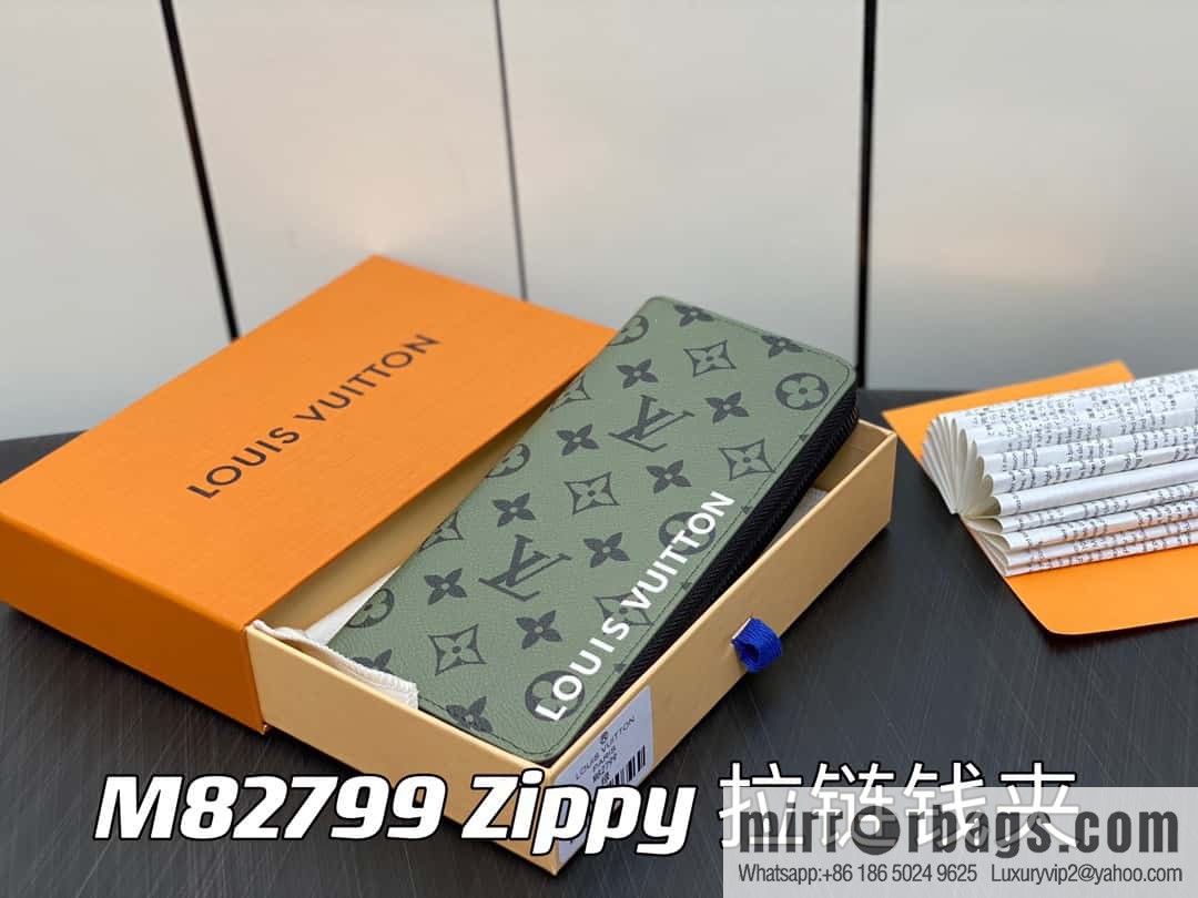 [Premium‑quality] M82799 green, silk screen single zipper wallet series Zippy zipper wallet