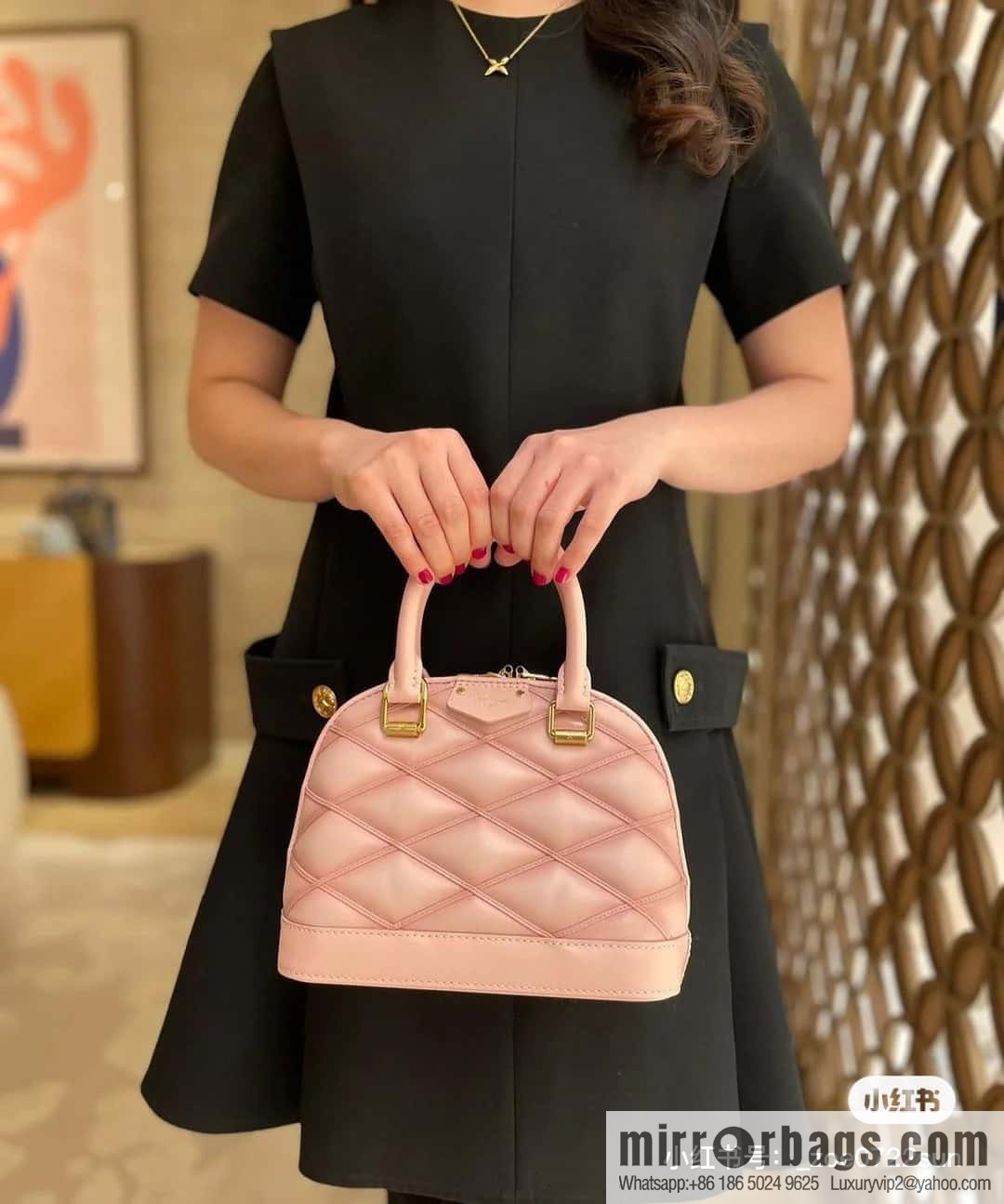 [Premium‑quality] M23666 pink diamond, full leather shell bag series Alma BB shell handbag