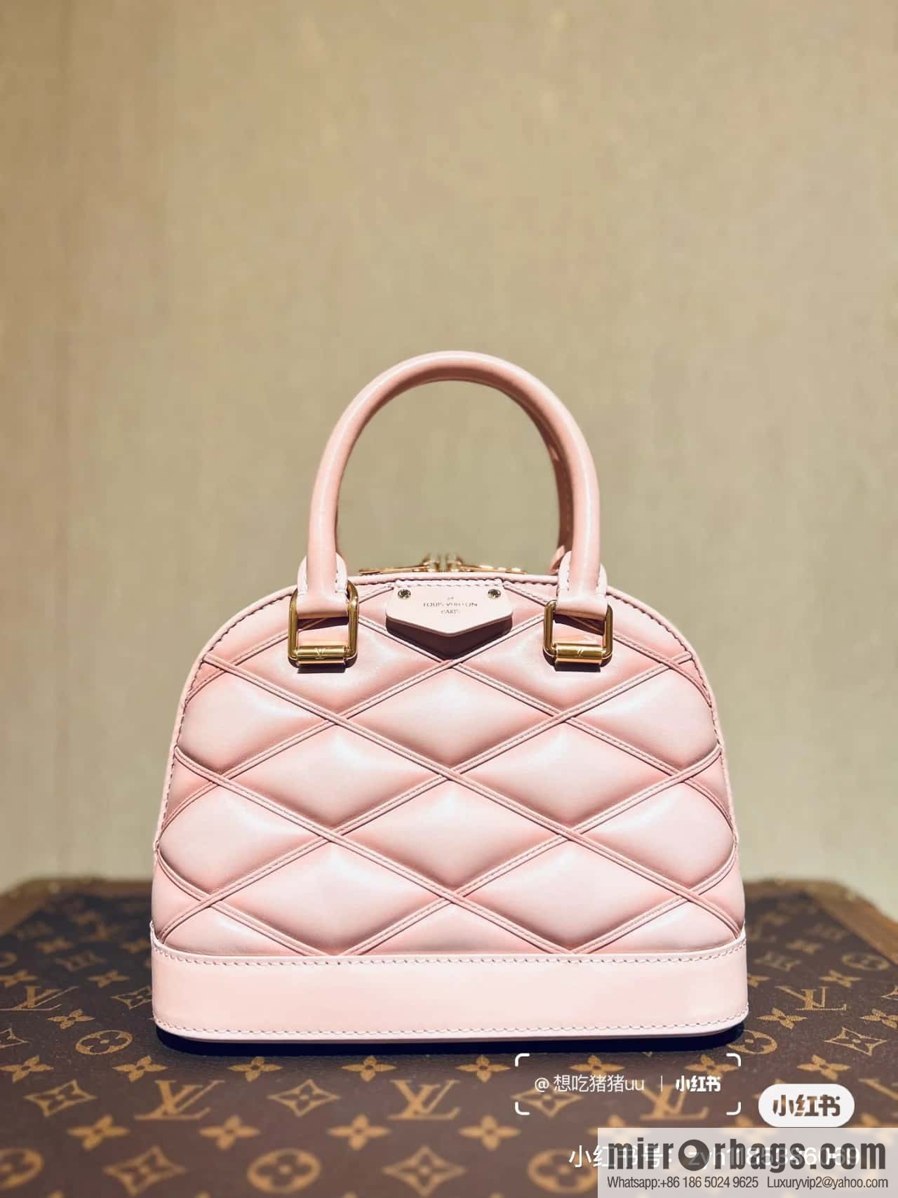 [Premium‑quality] M23666 pink diamond, full leather shell bag series Alma BB shell handbag
