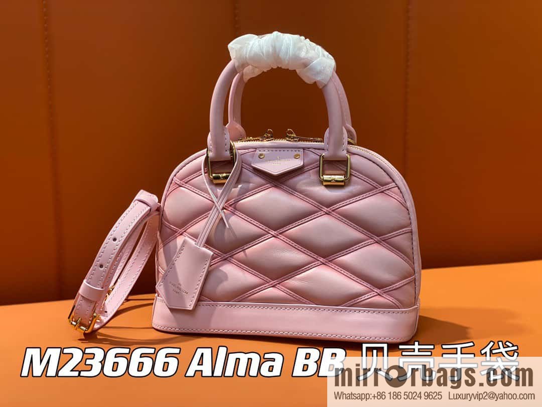 [Premium‑quality] M23666 pink diamond, full leather shell bag series Alma BB shell handbag