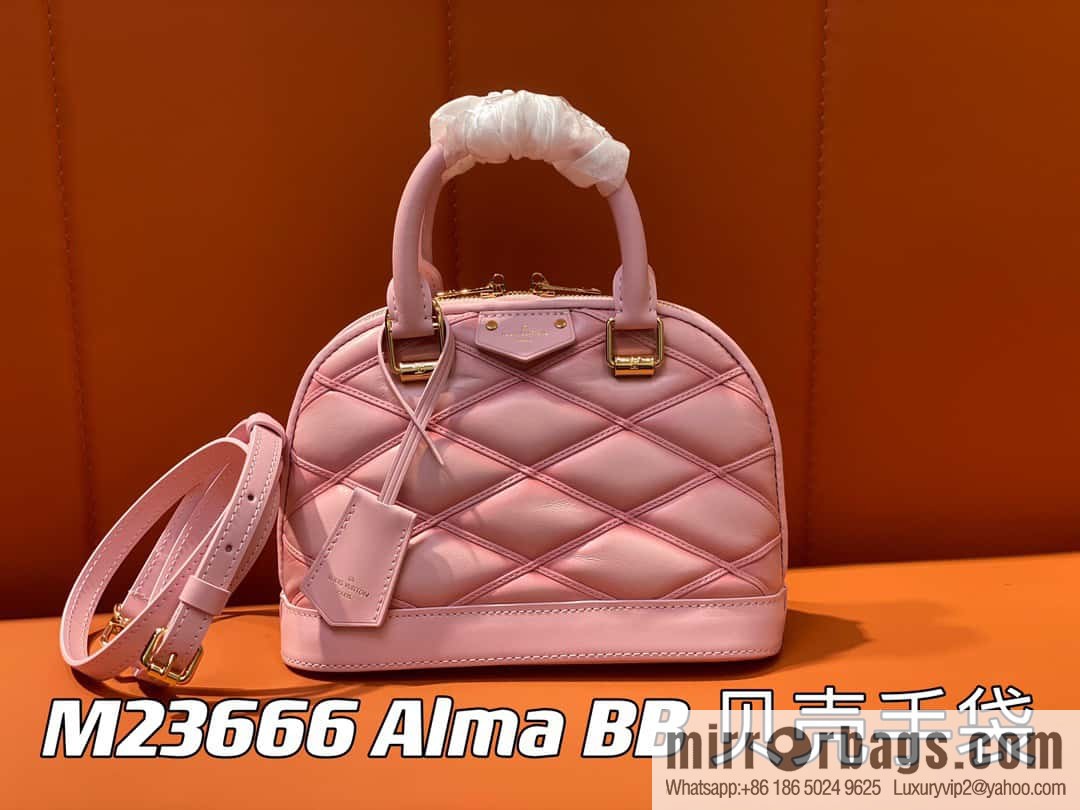 [Premium‑quality] M23666 pink diamond, full leather shell bag series Alma BB shell handbag