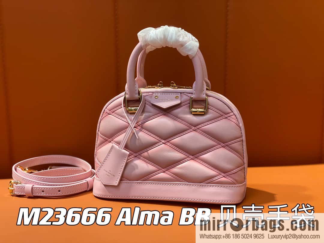 [Premium‑quality] M23666 pink diamond, full leather shell bag series Alma BB shell handbag