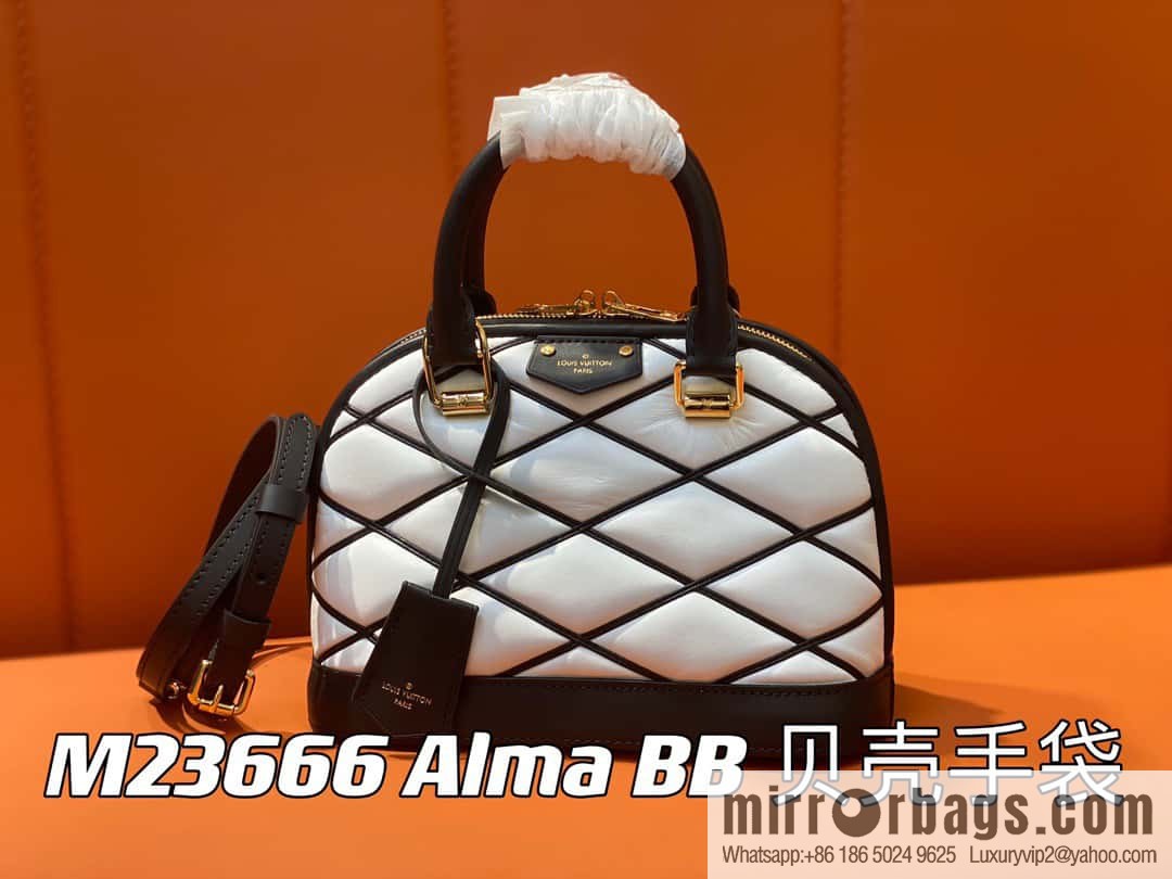 [Premium‑quality] M23666 white rhombus, full leather shell bag series Alma BB shell handbag