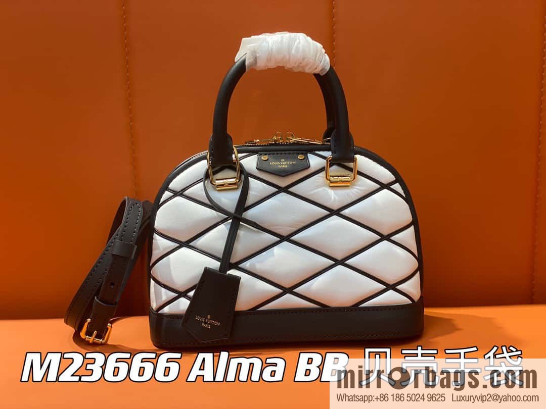 [Premium‑quality] M23666 white rhombus, full leather shell bag series Alma BB shell handbag
