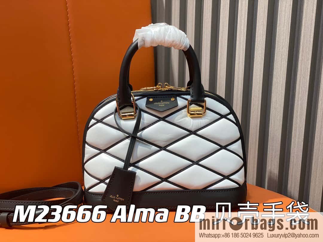 [Premium‑quality] M23666 white rhombus, full leather shell bag series Alma BB shell handbag