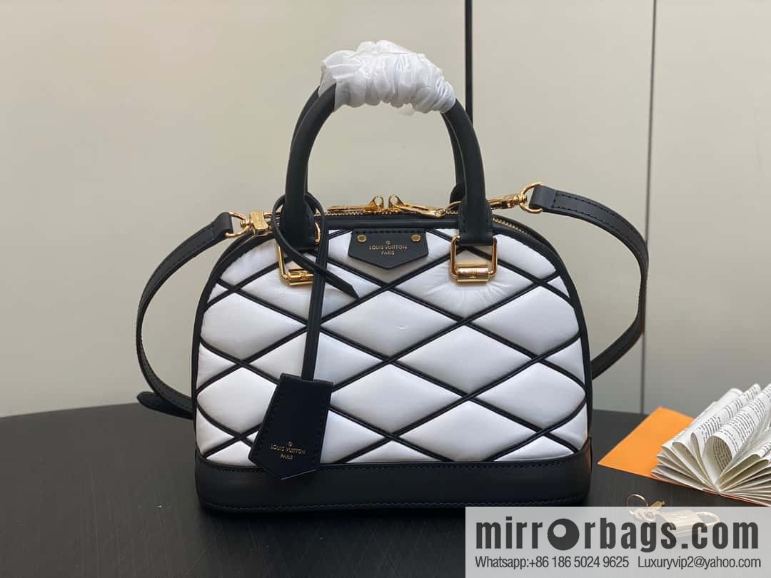 [Premium‑quality] M23666 white rhombus, full leather shell bag series Alma BB shell handbag
