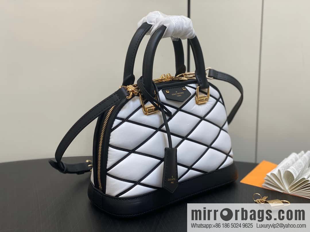 [Premium‑quality] M23666 white rhombus, full leather shell bag series Alma BB shell handbag
