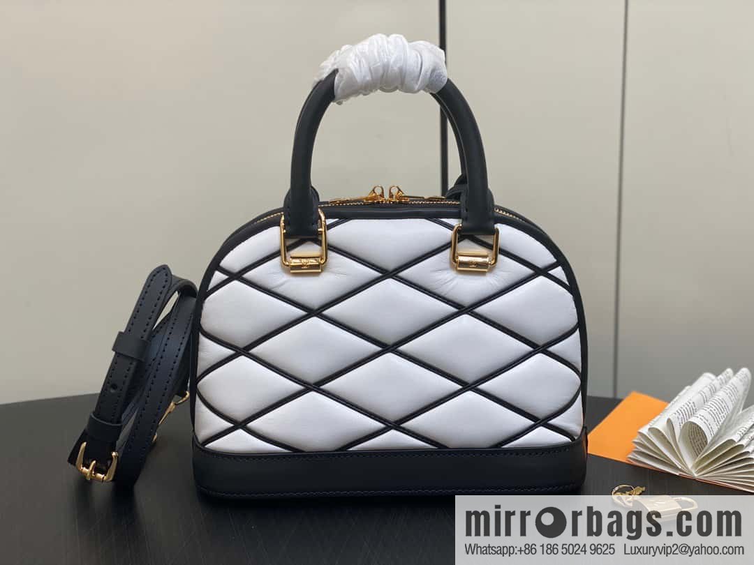 [Premium‑quality] M23666 white rhombus, full leather shell bag series Alma BB shell handbag