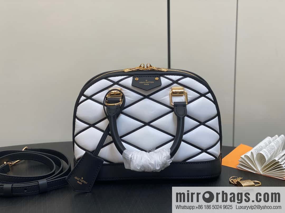 [Premium‑quality] M23666 white rhombus, full leather shell bag series Alma BB shell handbag
