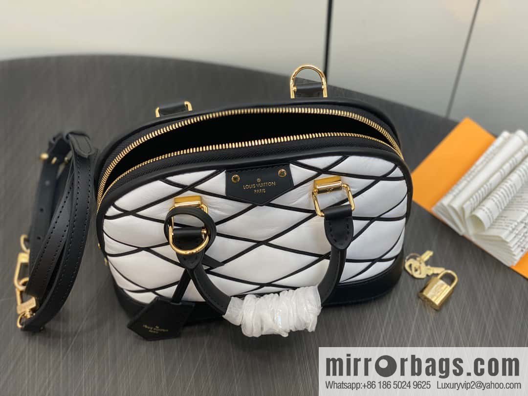 [Premium‑quality] M23666 white rhombus, full leather shell bag series Alma BB shell handbag