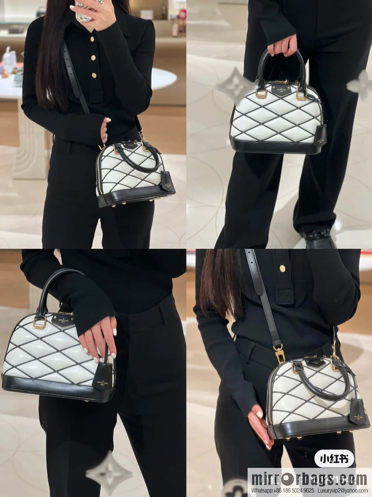 [Premium‑quality] M23666 white rhombus, full leather shell bag series Alma BB shell handbag