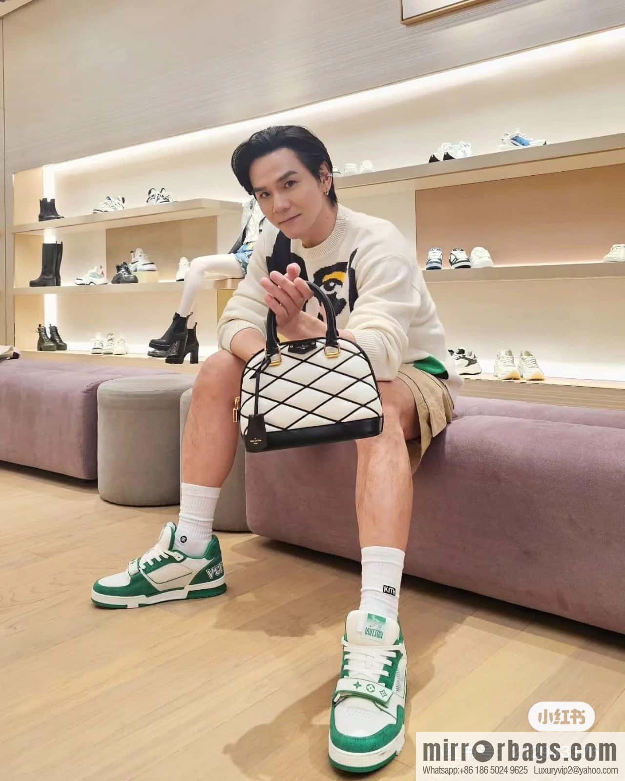 [Premium‑quality] M23666 white rhombus, full leather shell bag series Alma BB shell handbag