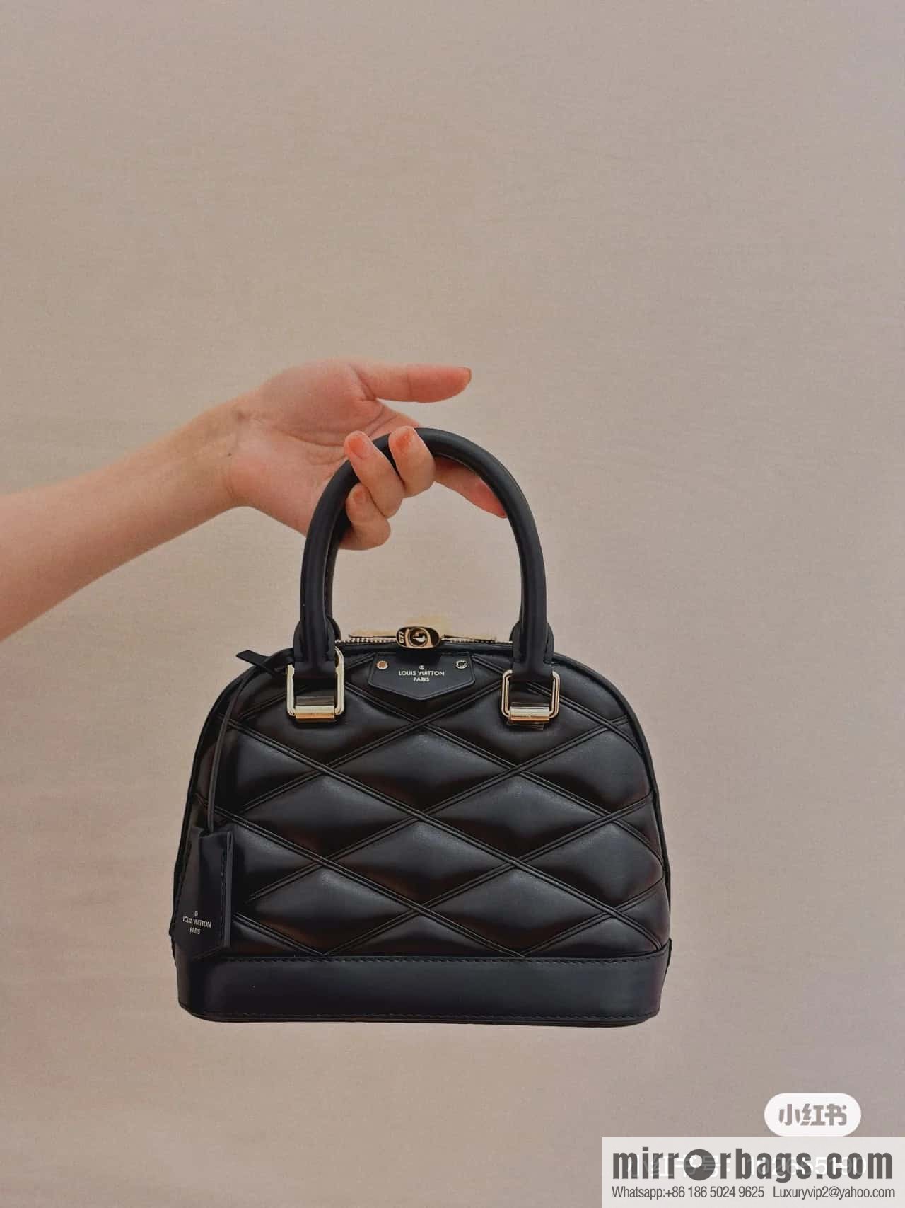 [Premium‑quality] M23666 black rhombus, full leather shell bag series Alma BB shell handbag