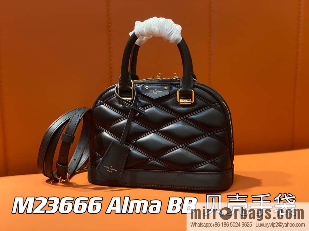 [Premium‑quality] M23666 black rhombus, full leather shell bag series Alma BB shell handbag