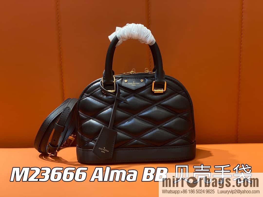 [Premium‑quality] M23666 black rhombus, full leather shell bag series Alma BB shell handbag