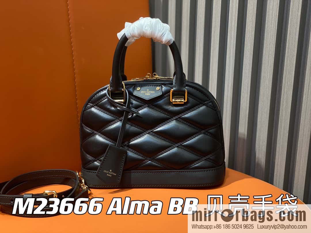 [Premium‑quality] M23666 black rhombus, full leather shell bag series Alma BB shell handbag